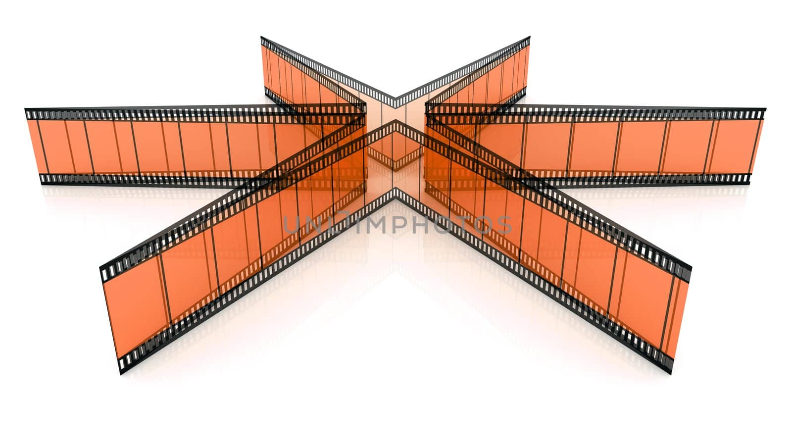 Orange 3d blank films star over white background. Transparent