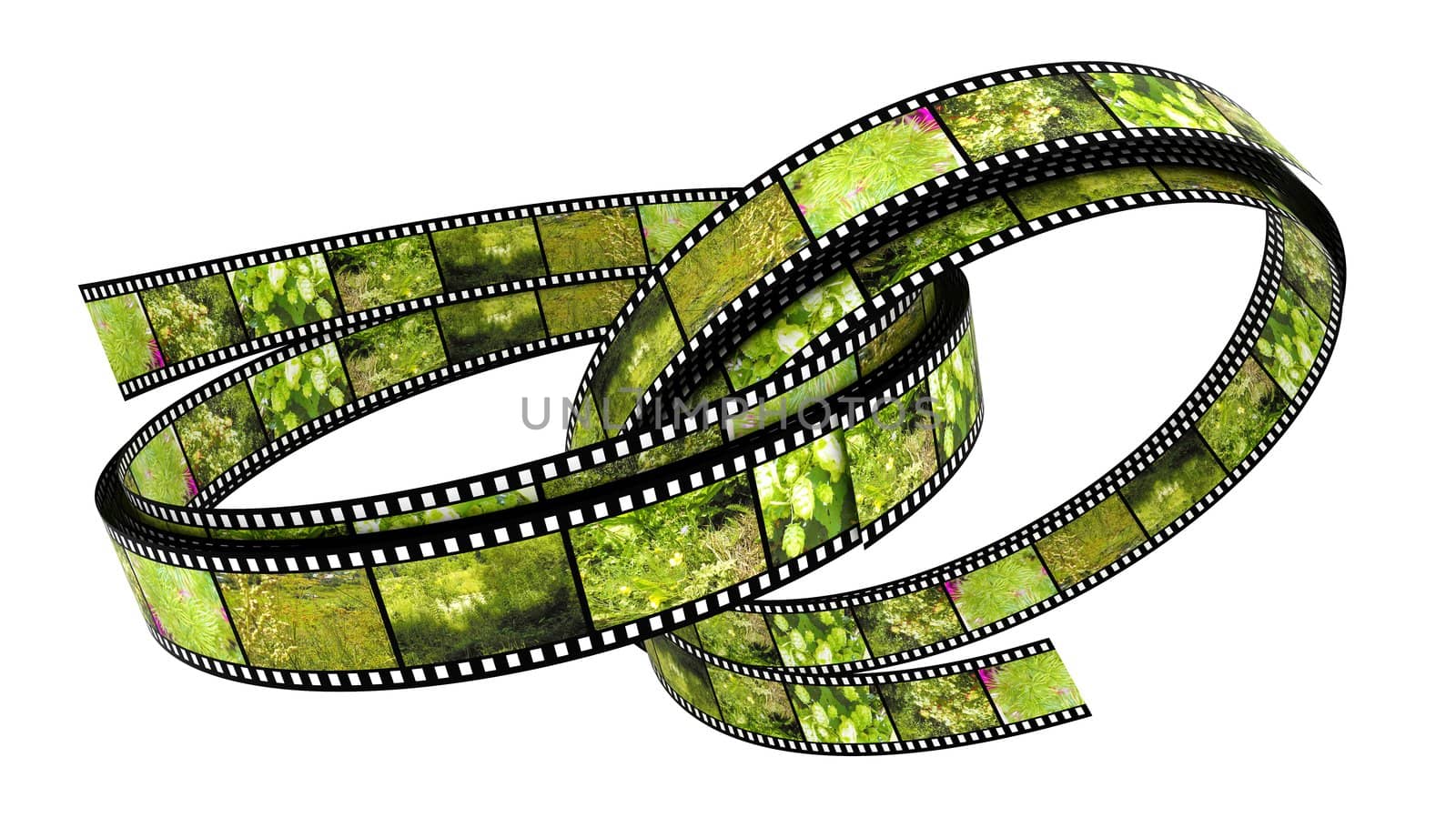 Two 3d films rings over white background filled by pictures of nature
