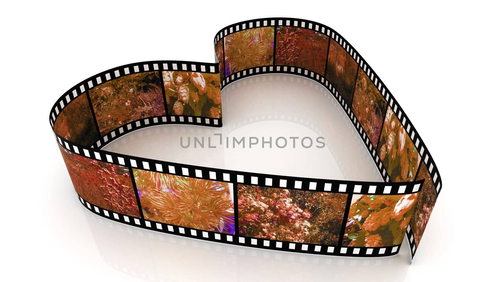 3d films heart over white background filled by pictures of nature