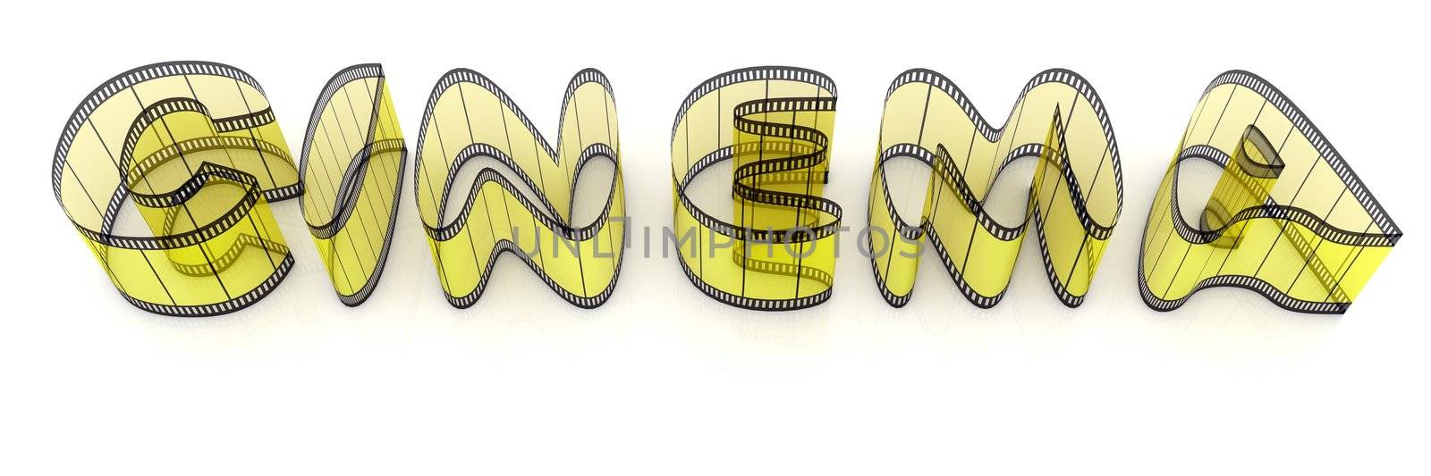 Word "cinema" from film strips over white background