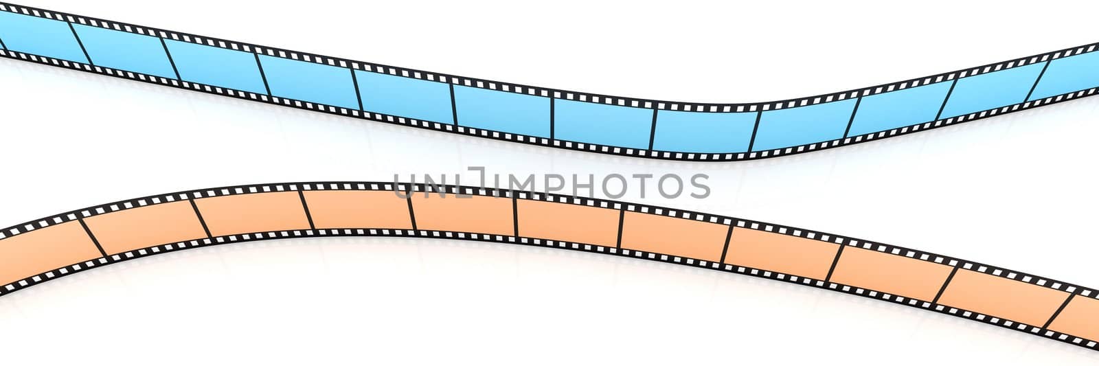 3d blank film on white backgroung. Blue and orange