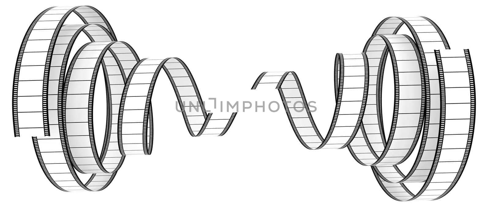 Two 3d film Segment rolled to center on a white background