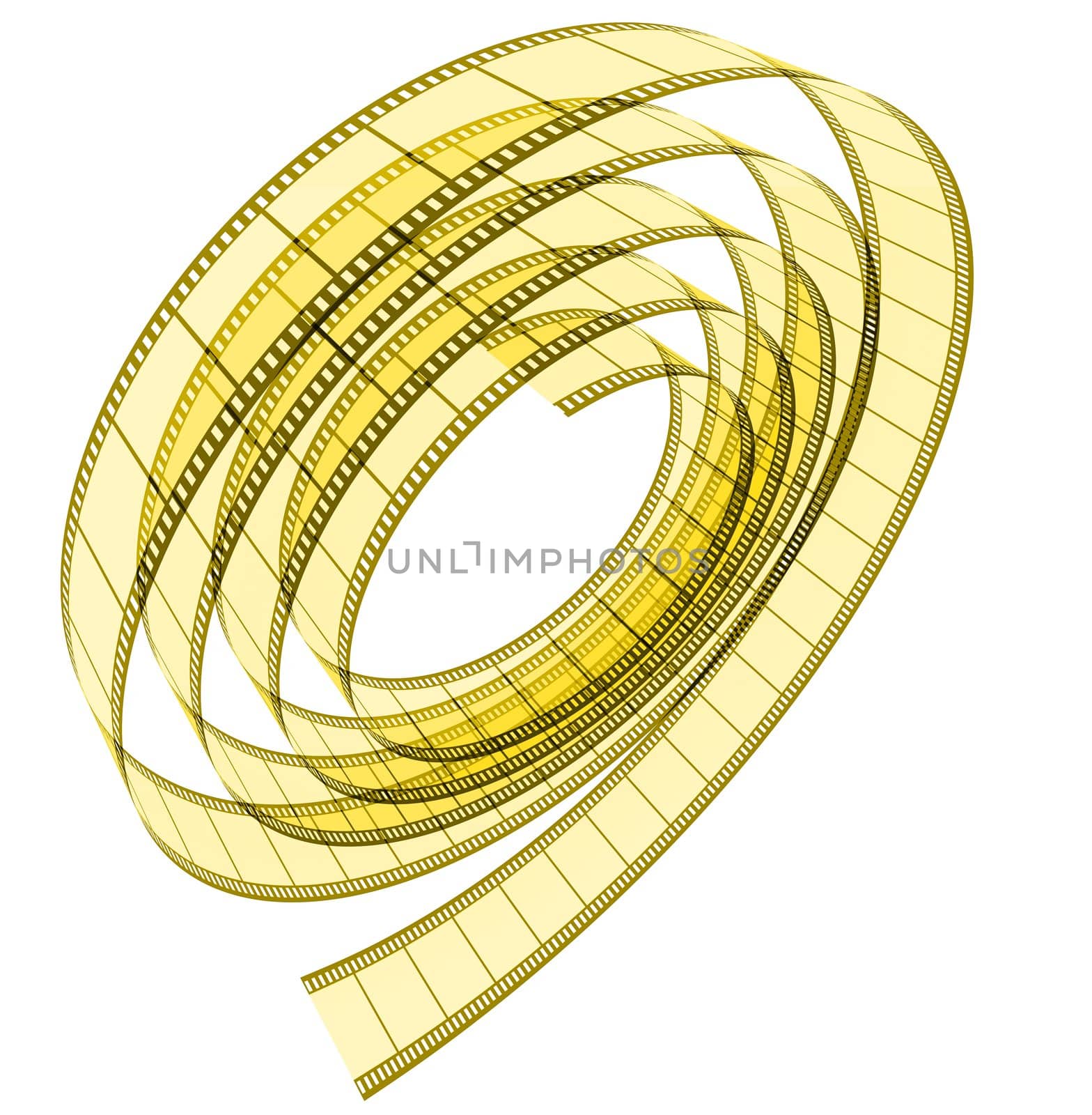 Segment transparent color film rolled up on a white background