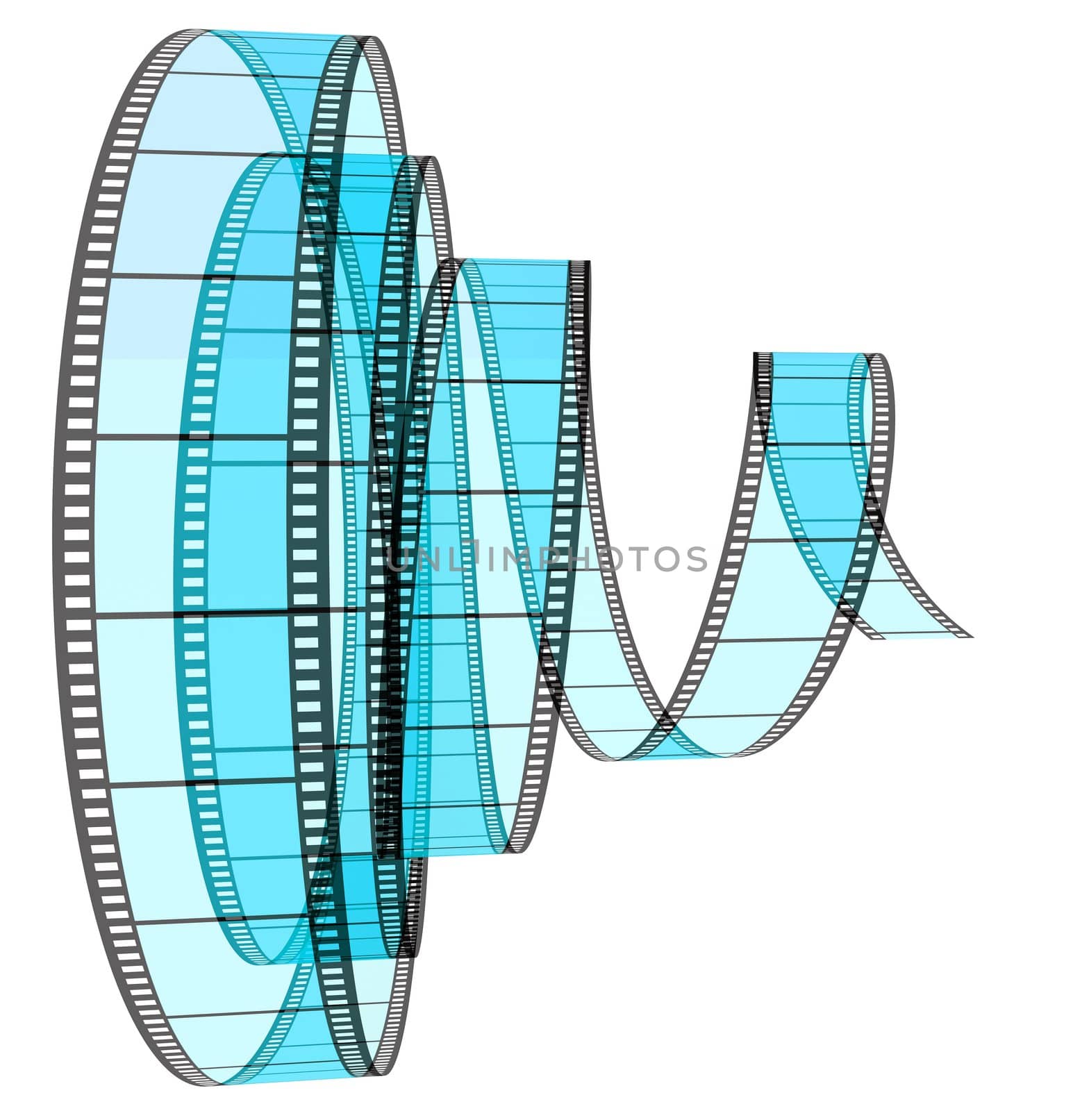 3d film Segment rolled forward on a white background