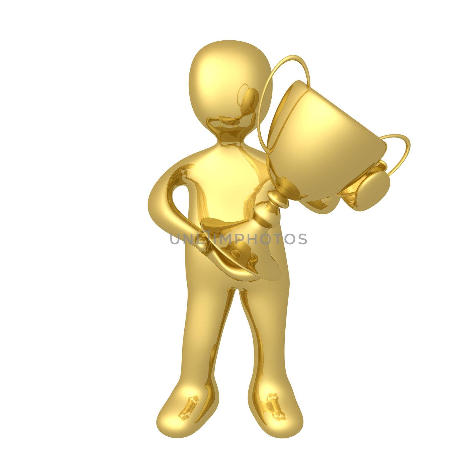 3d person holding a big trophy .