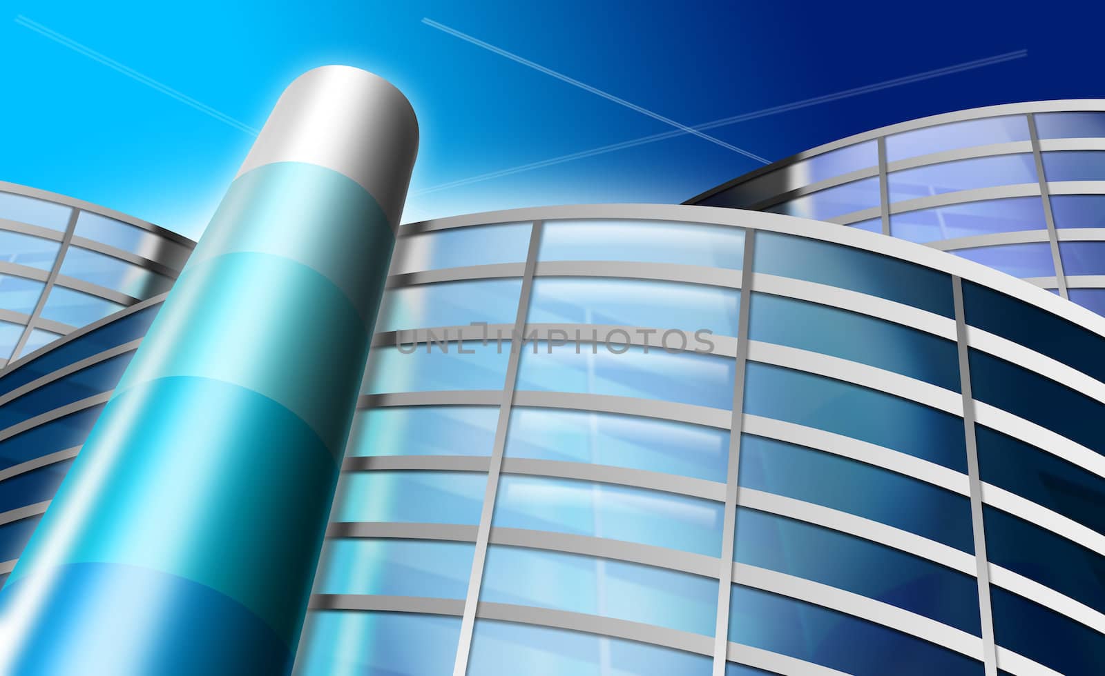 Illustration of an office building, or general industry on a background of the blue sky