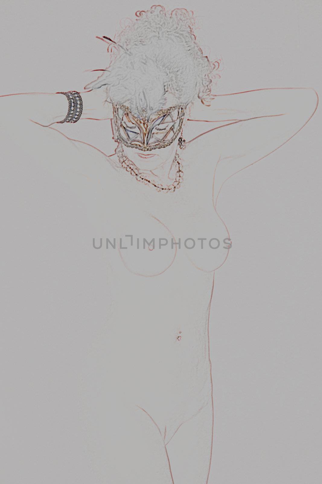 Nude woman model wearing a Venetian mask