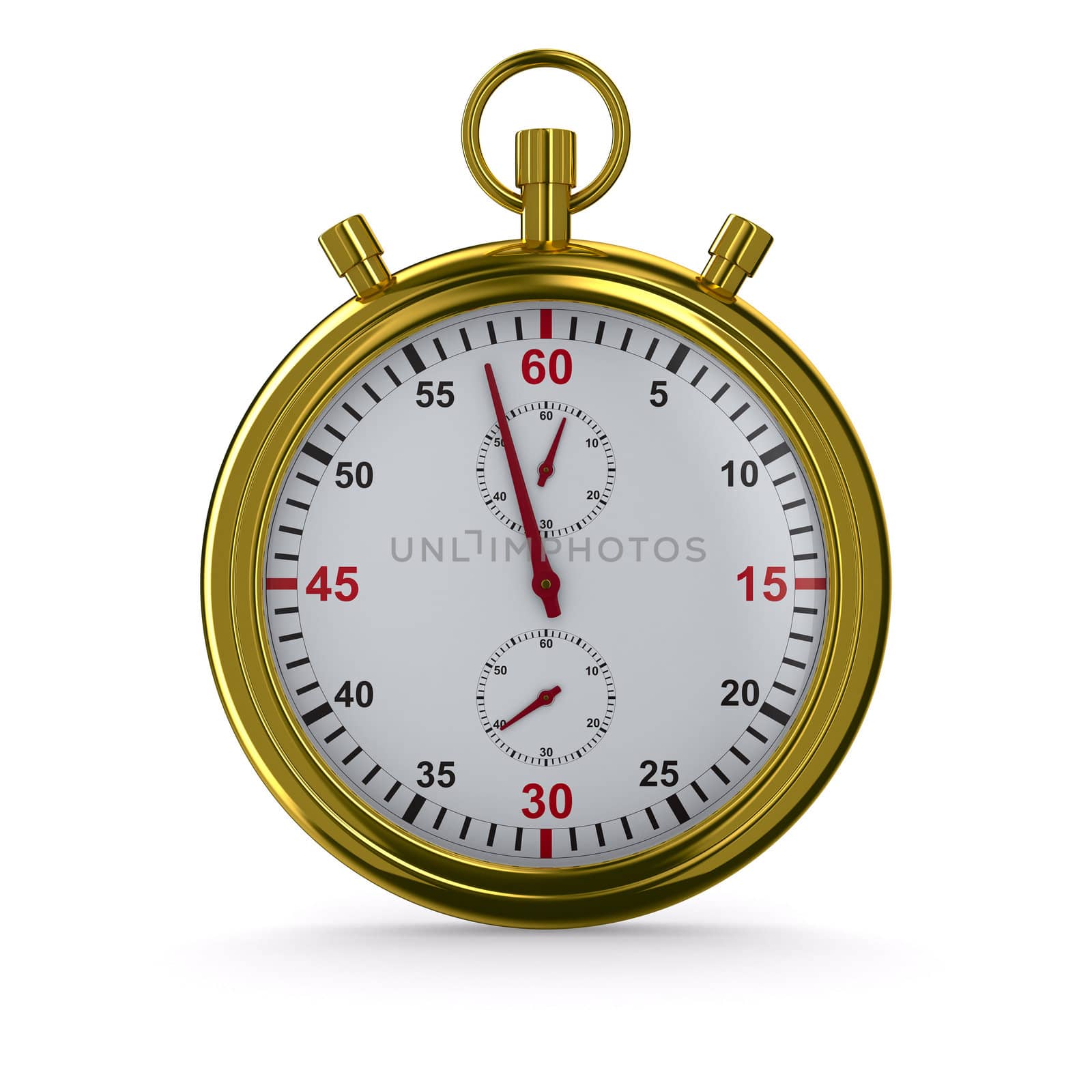 Stopwatch on white background. Isolated 3D image