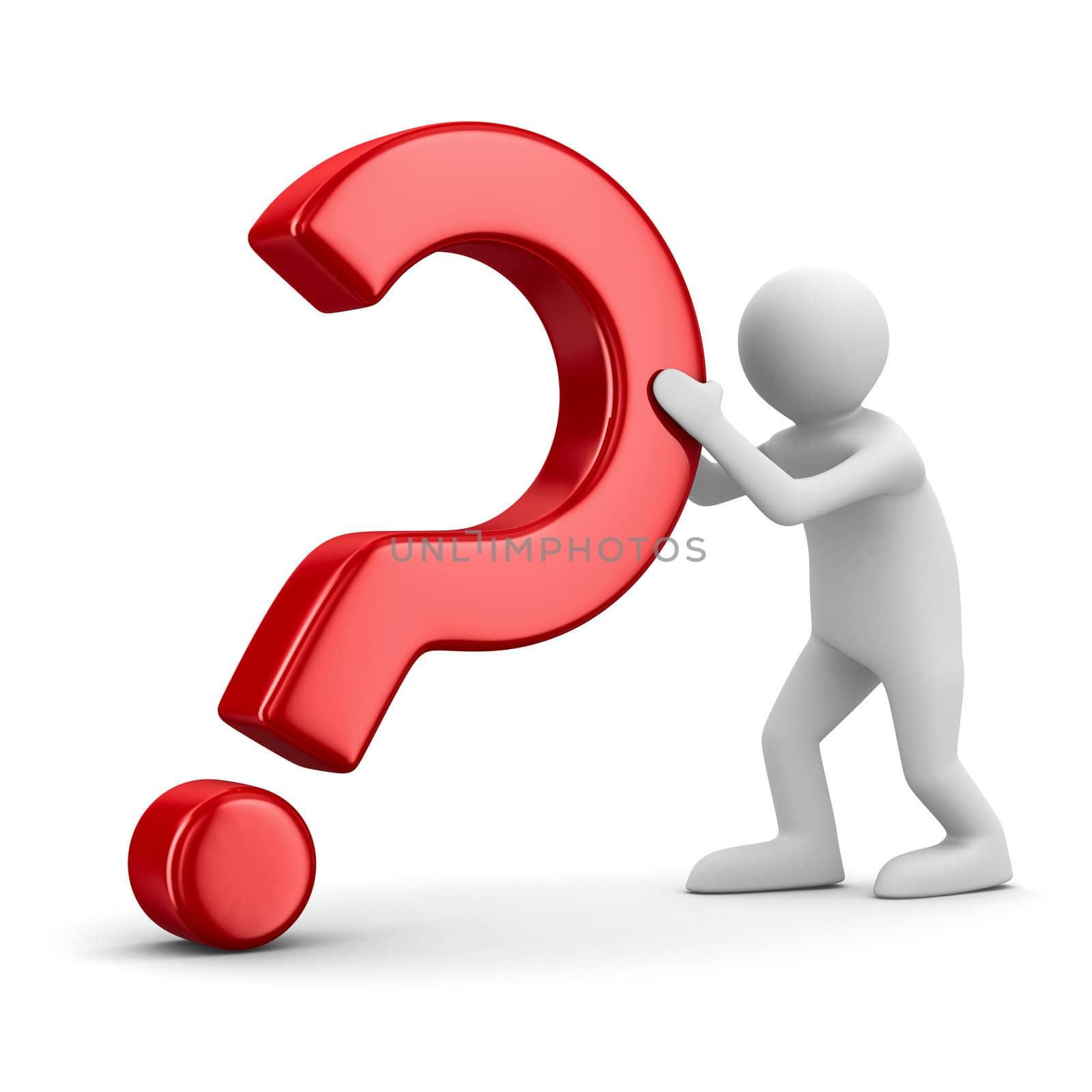 man with question on white. Isolated 3D image