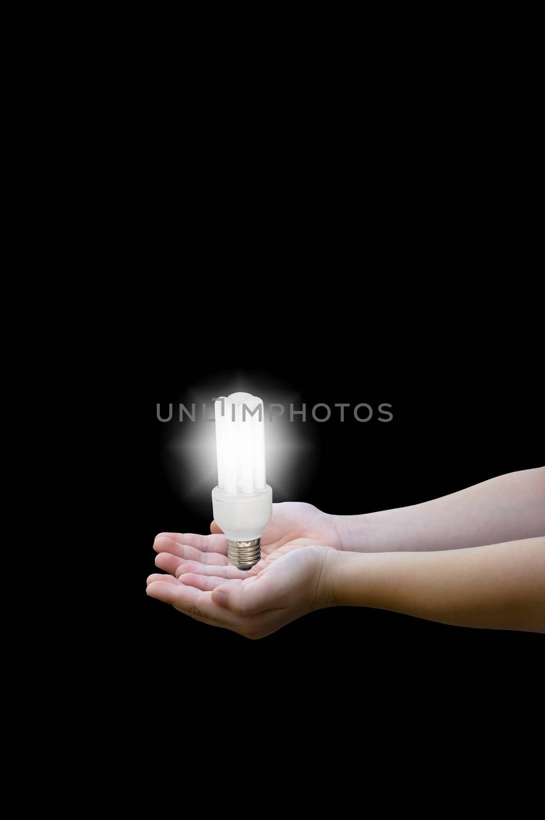 light on hand  in dark background
