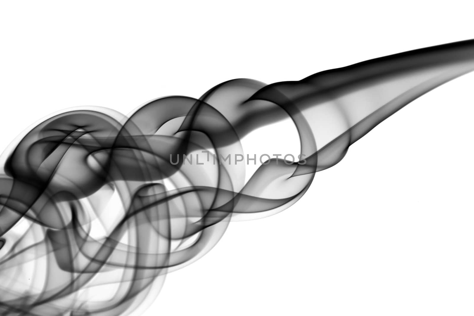 Black smoke. Abstraction over the white background