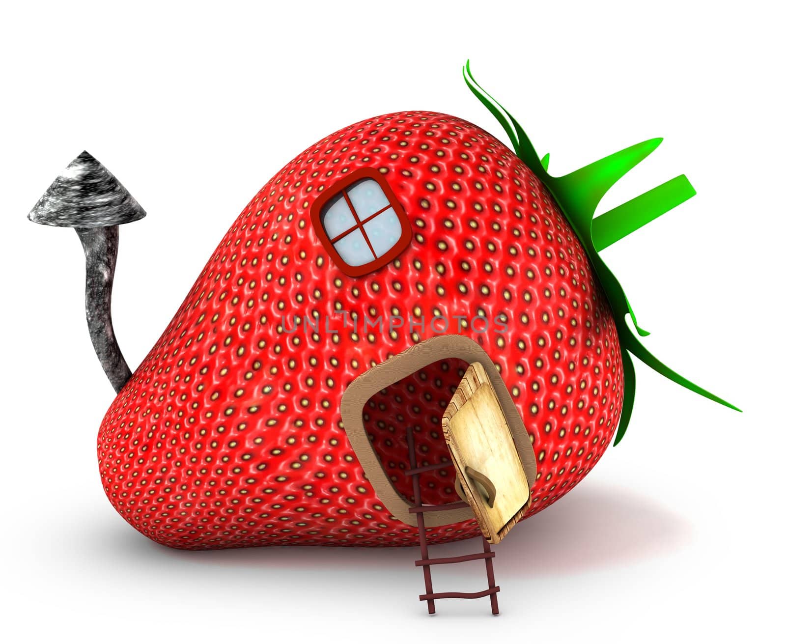 Strawberry house 3d rendered for commercial and web