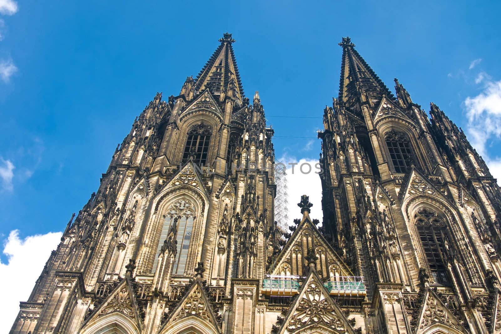 Koelner Dom of Saint Peter and Mary (Cologne Cathedral) over blue sky. UNESCO World Heritage Site.