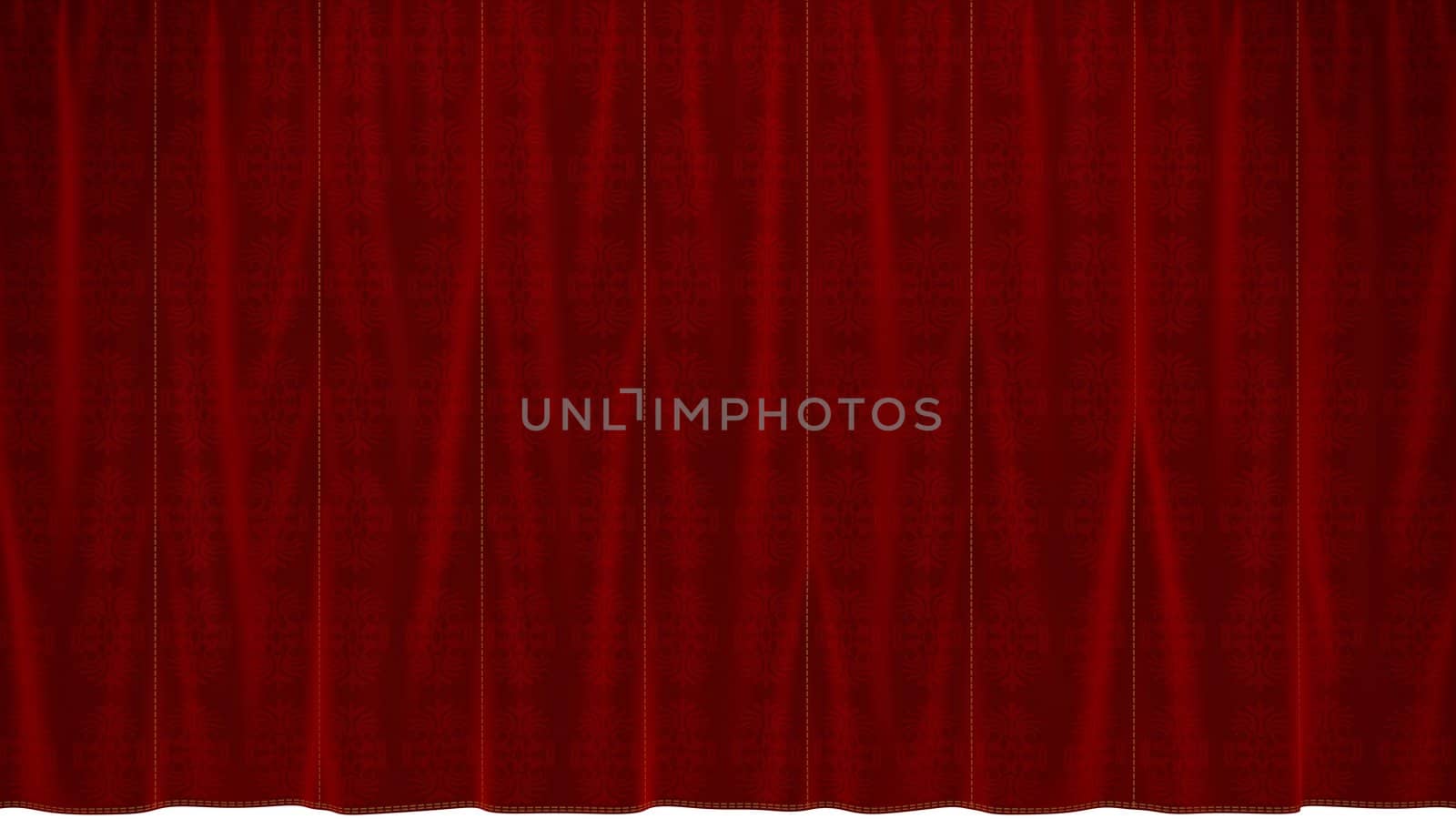 Dropped Red Curtain with beautiful textile pattern. Extralarge resolution, over white