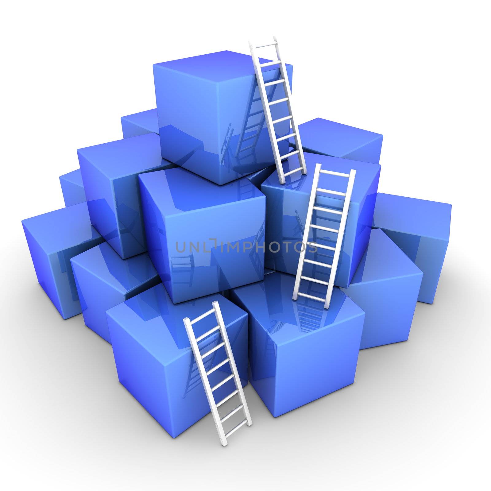 Batch of Shiny Blue Boxes - Climb up with Bright White Ladders by PixBox