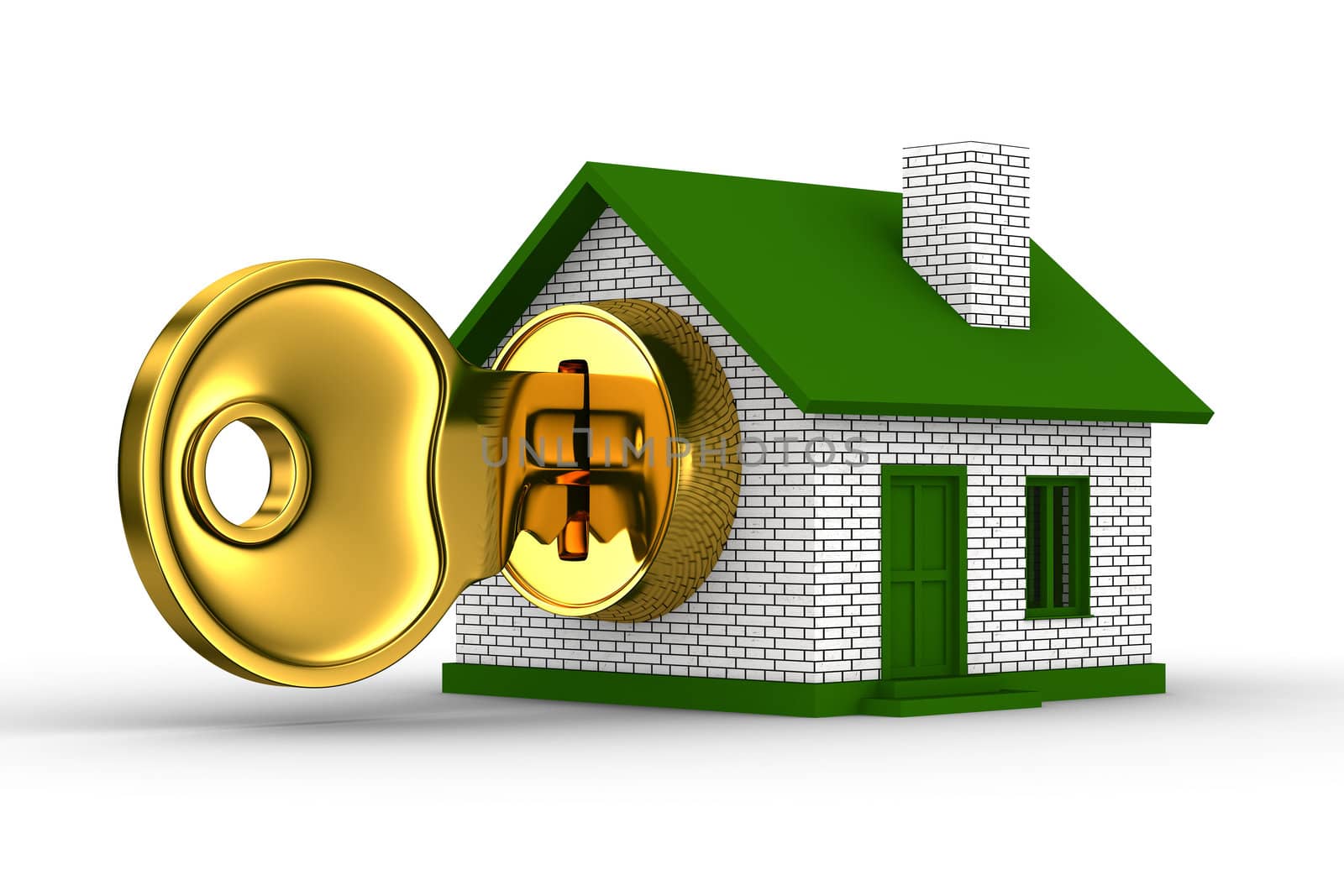 key and house on white background. 3D image