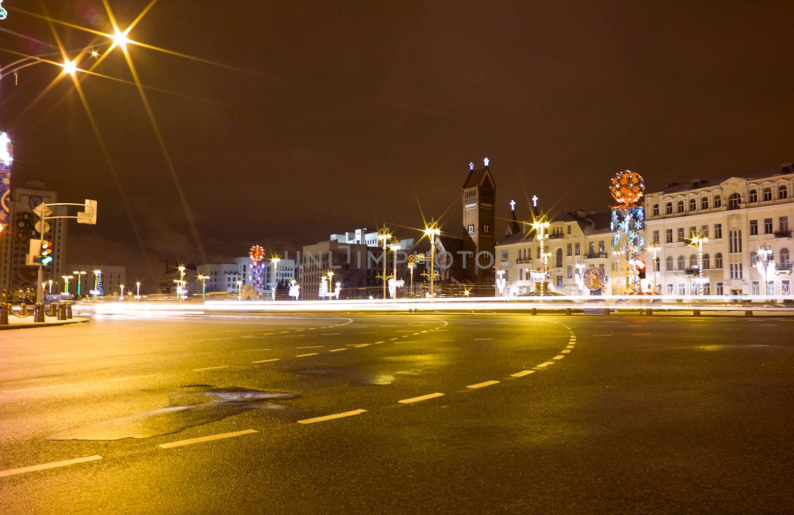 independence square at night Minsk, Belarus