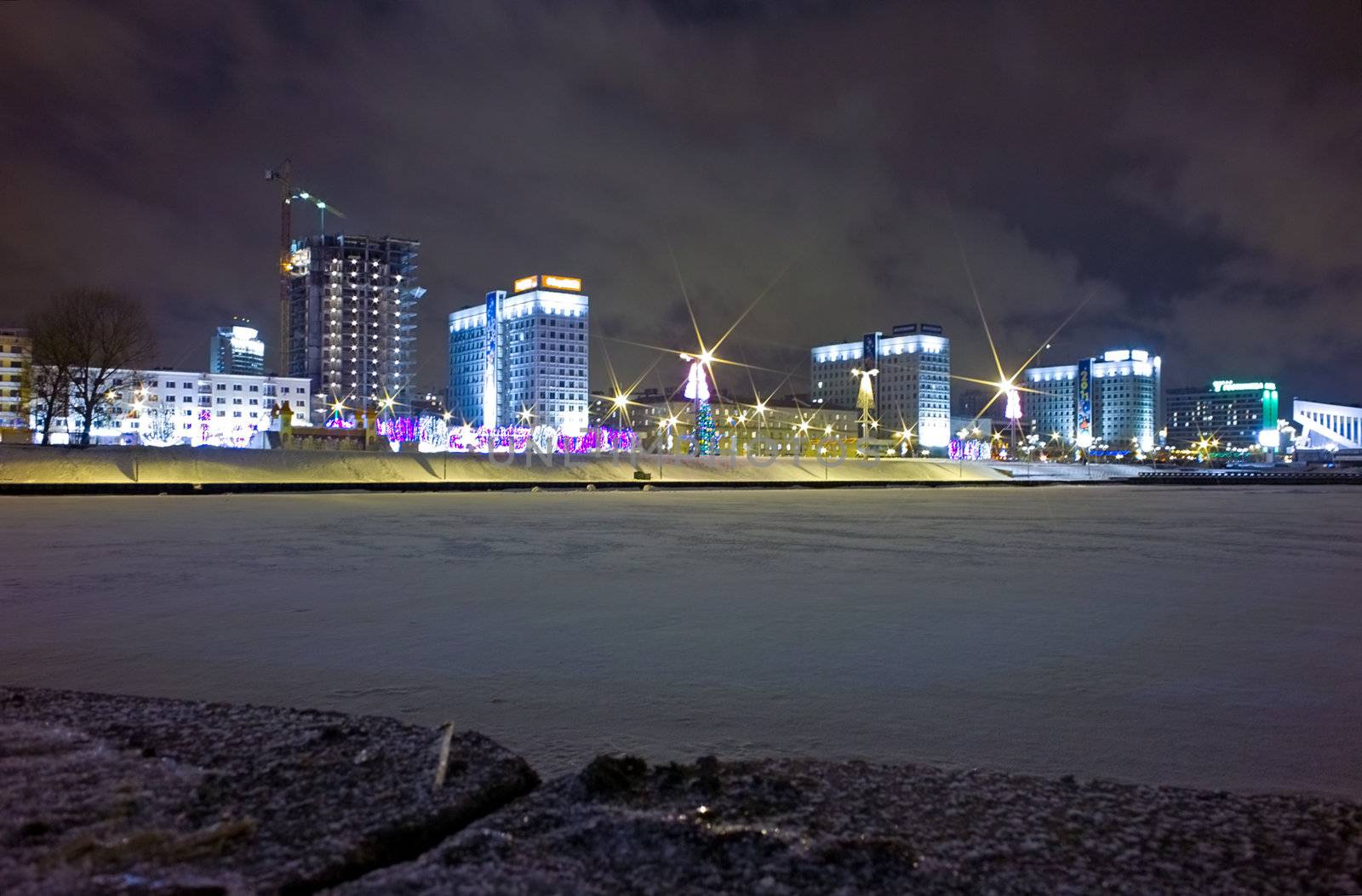 Pobediteley avenue at night Minsk, Belarus