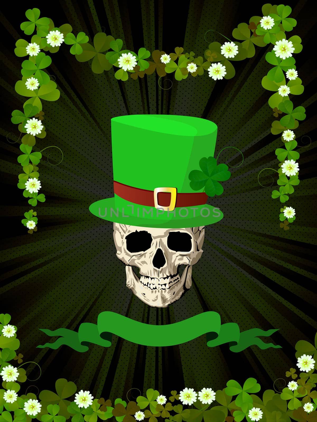 St.Patrick skull and clovers by Lirch