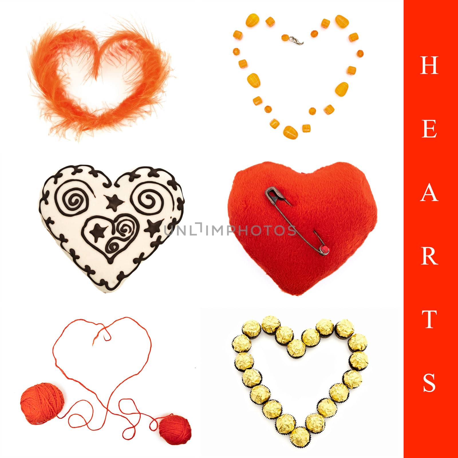 Set from six different heart shapes over white
