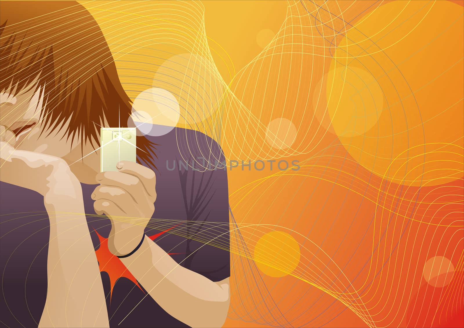 Teen boy with a telephone on background by nat