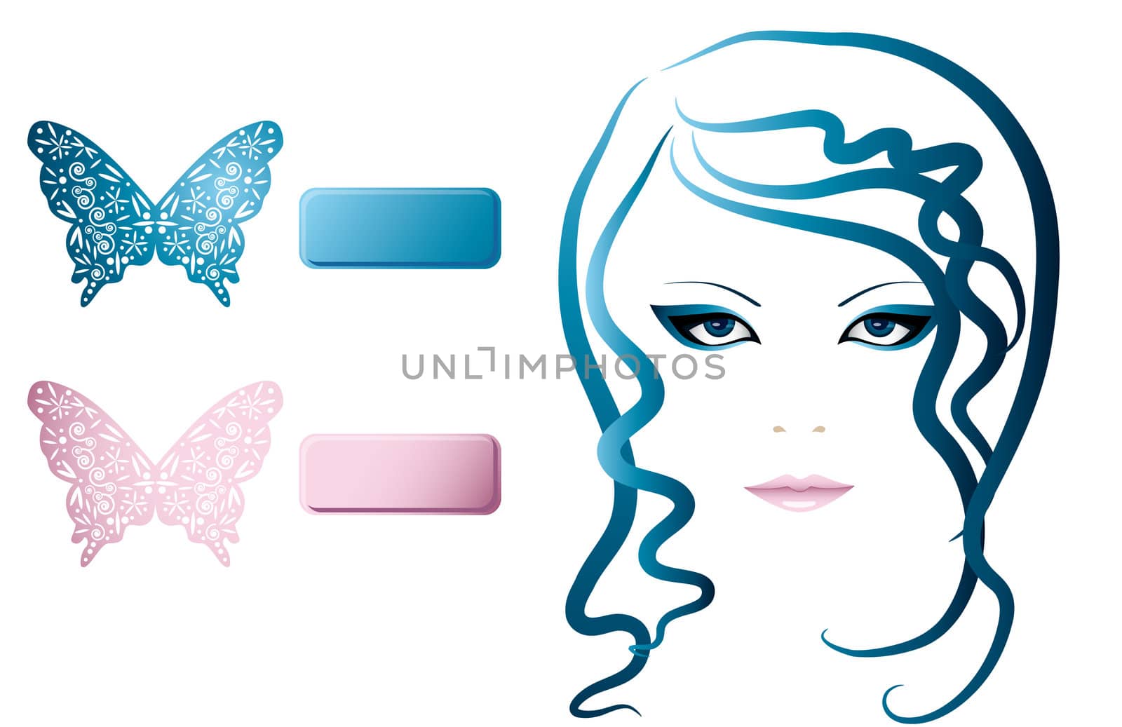 Beautiful girl  with the pink and blue butterfly