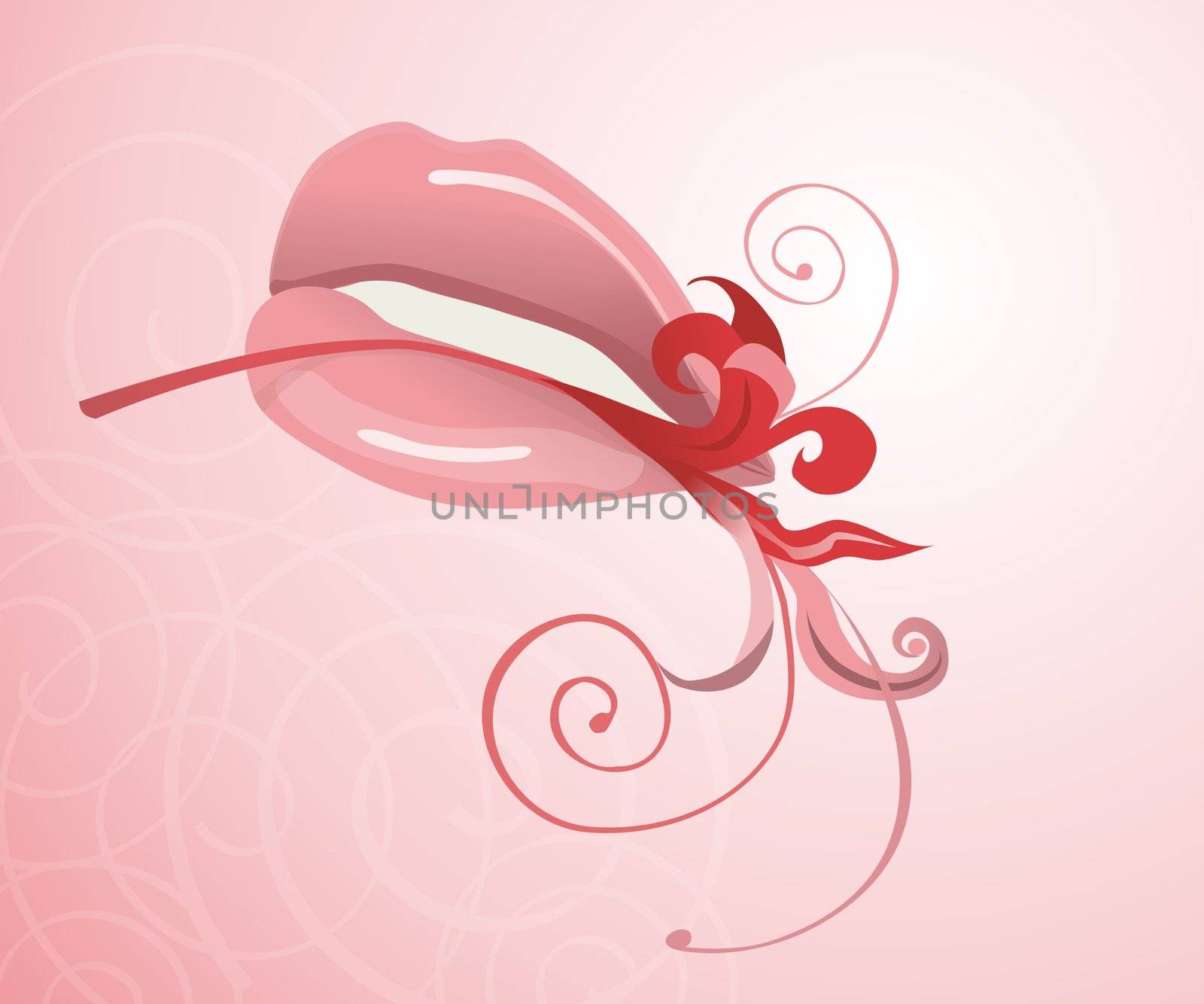 Illustration of the lips and a flower on a pink background, vector