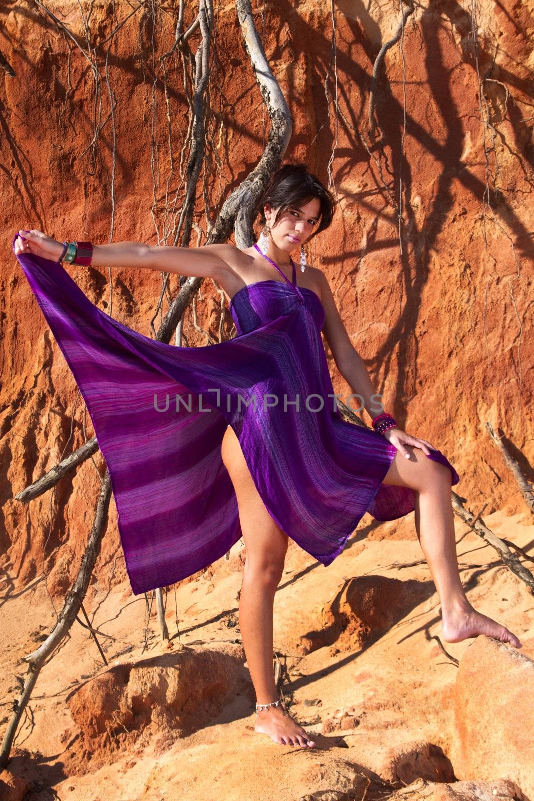 beautiful young girl with purple dress by membio