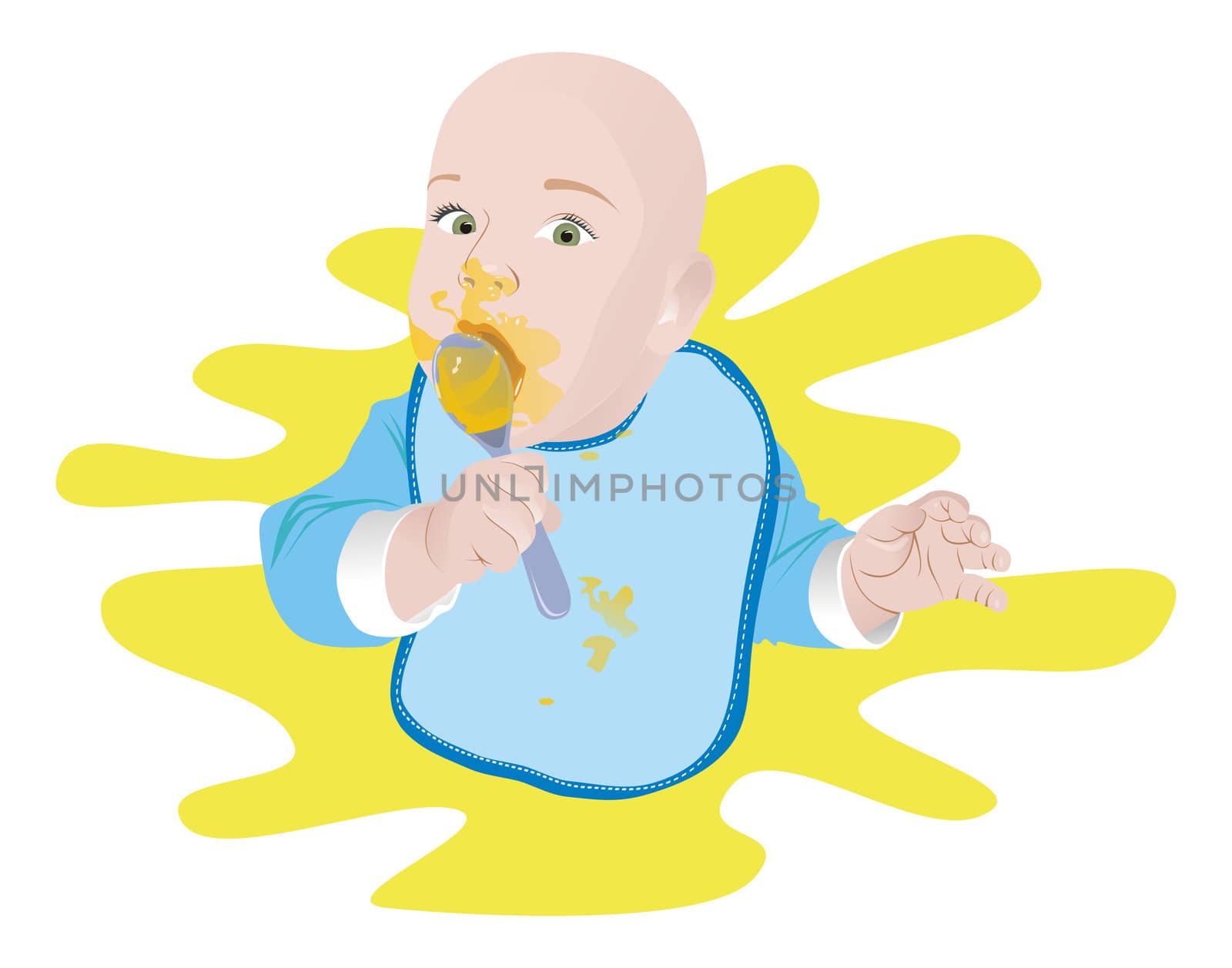 Child boy with a spoon and a napkin by nat