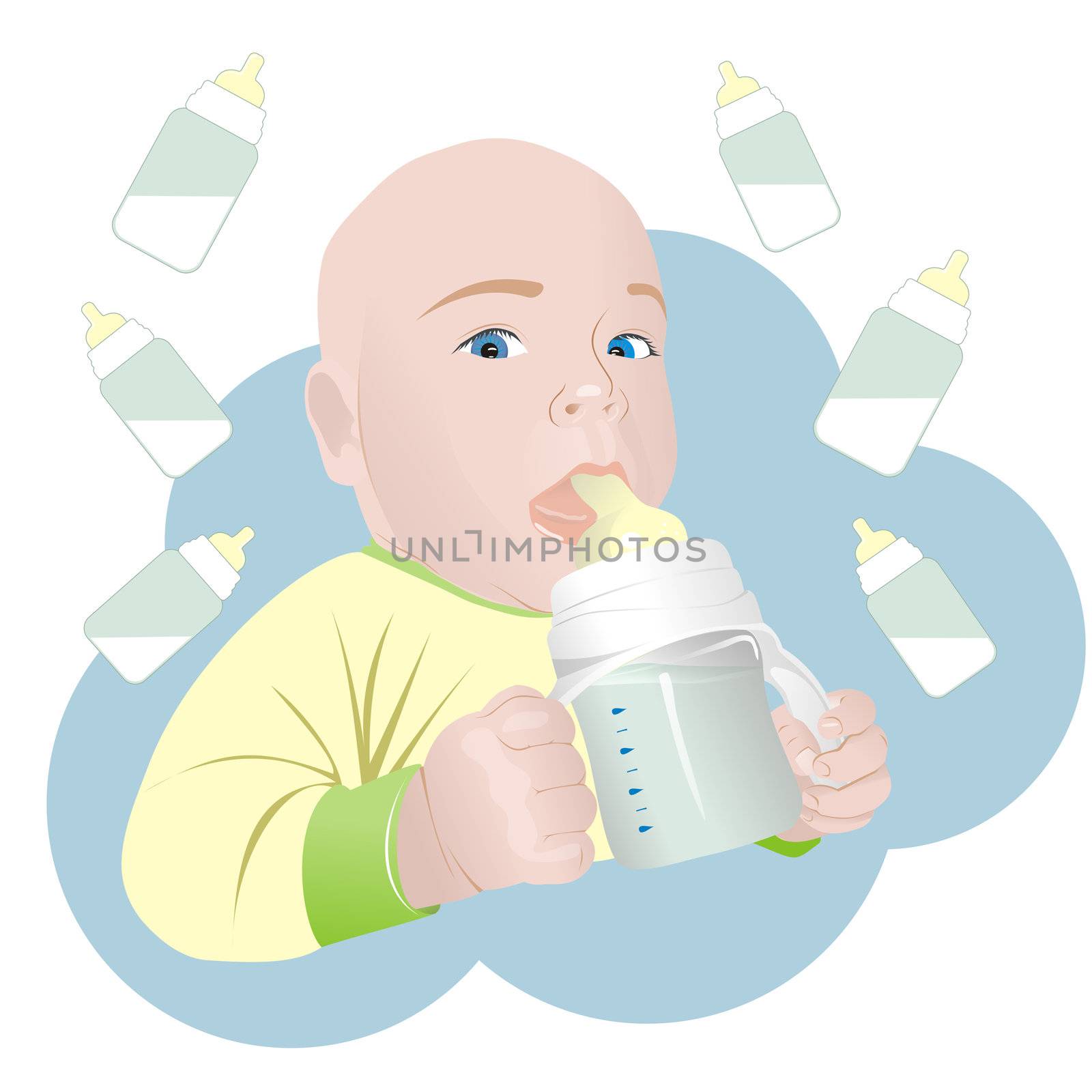 Child boy with a bottle, illustration