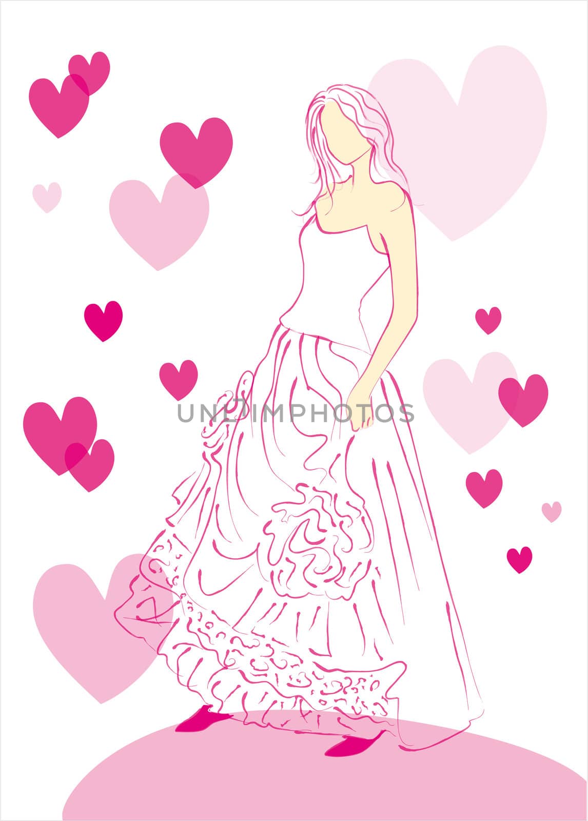 Sketch of a wedding dress on a white background