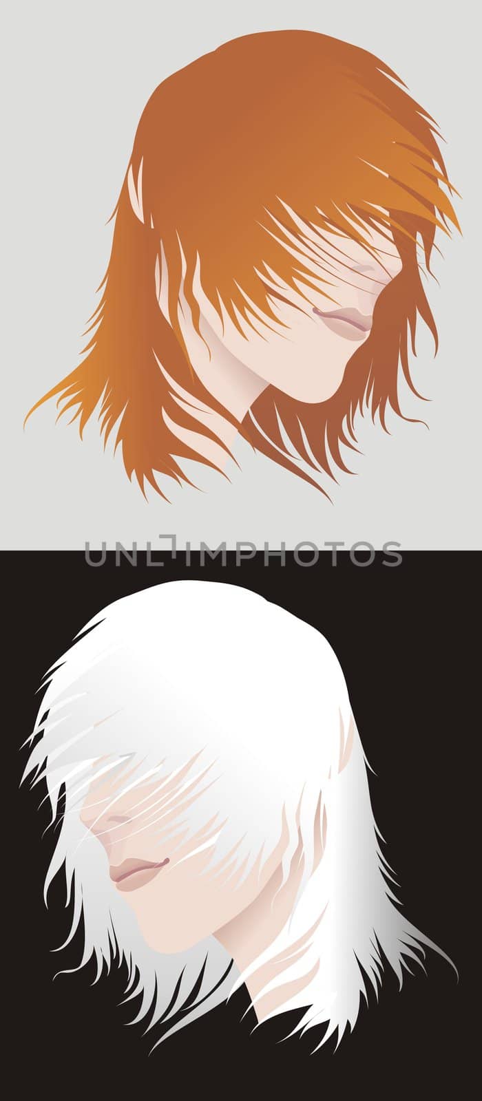 Drawing teen-boy with red and white hair