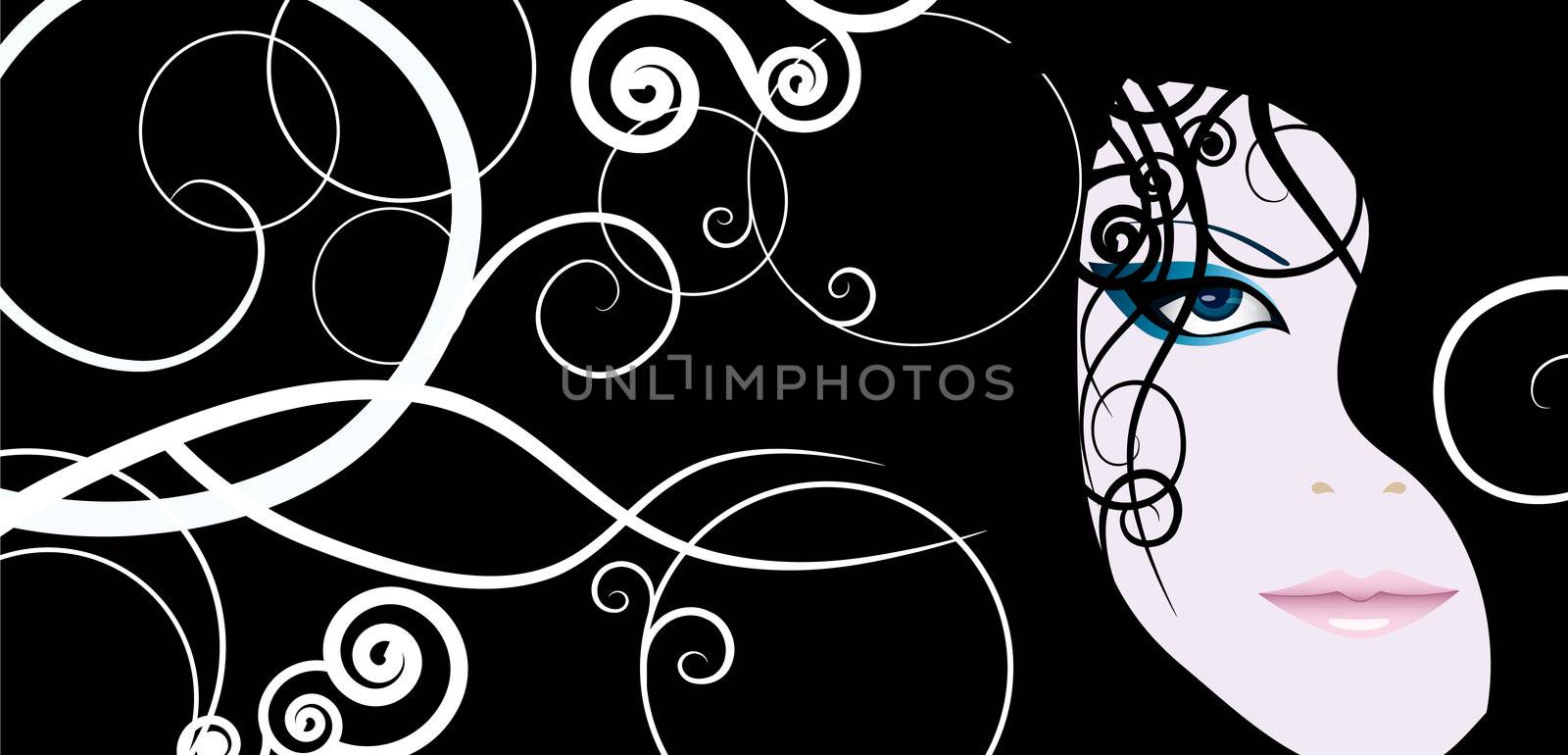 Woman's face on a black background by nat