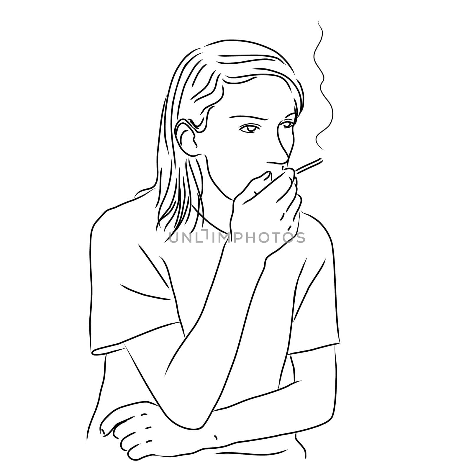 Drawing a young man with a cigarette, black lines