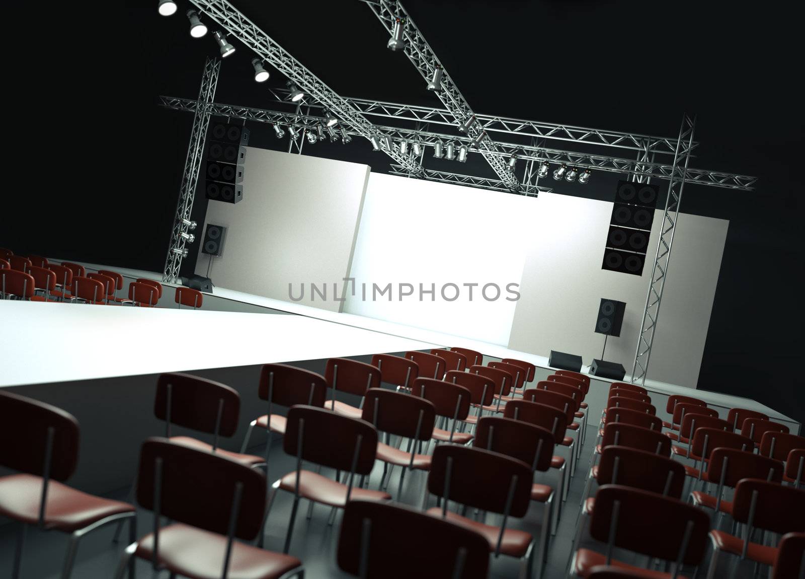 Empty fashion show stage with runway. 3D rendered image.