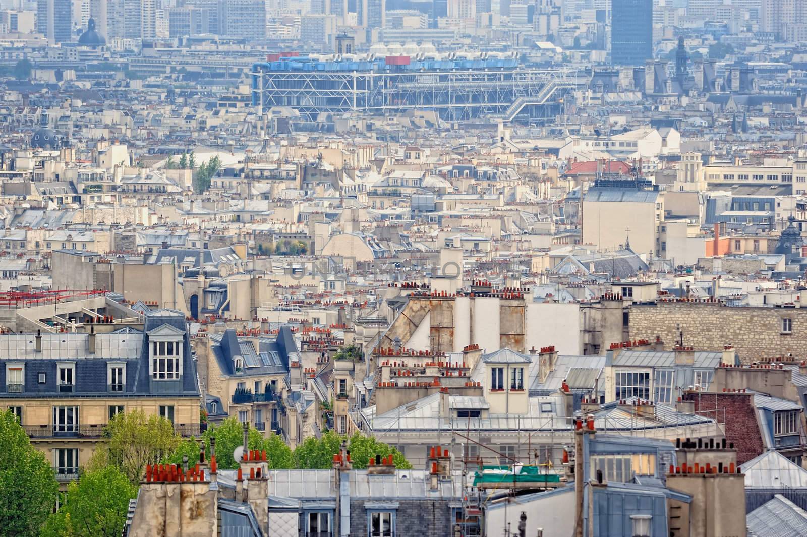 Aerial panorama of centre in Paris. Top view