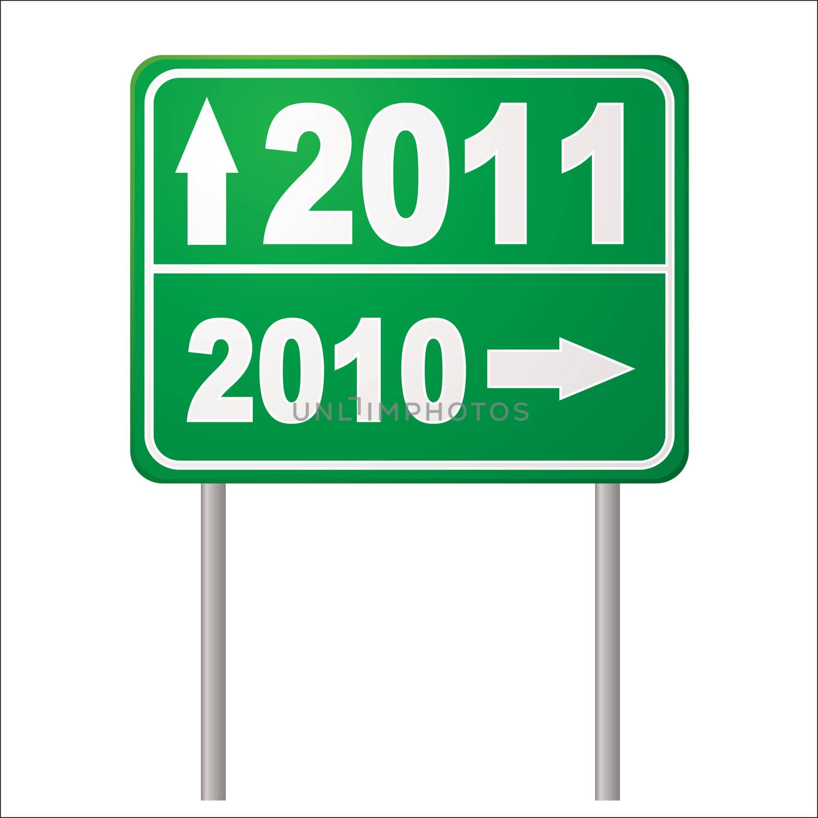 New year road sign for 2011 with arrow and metals post