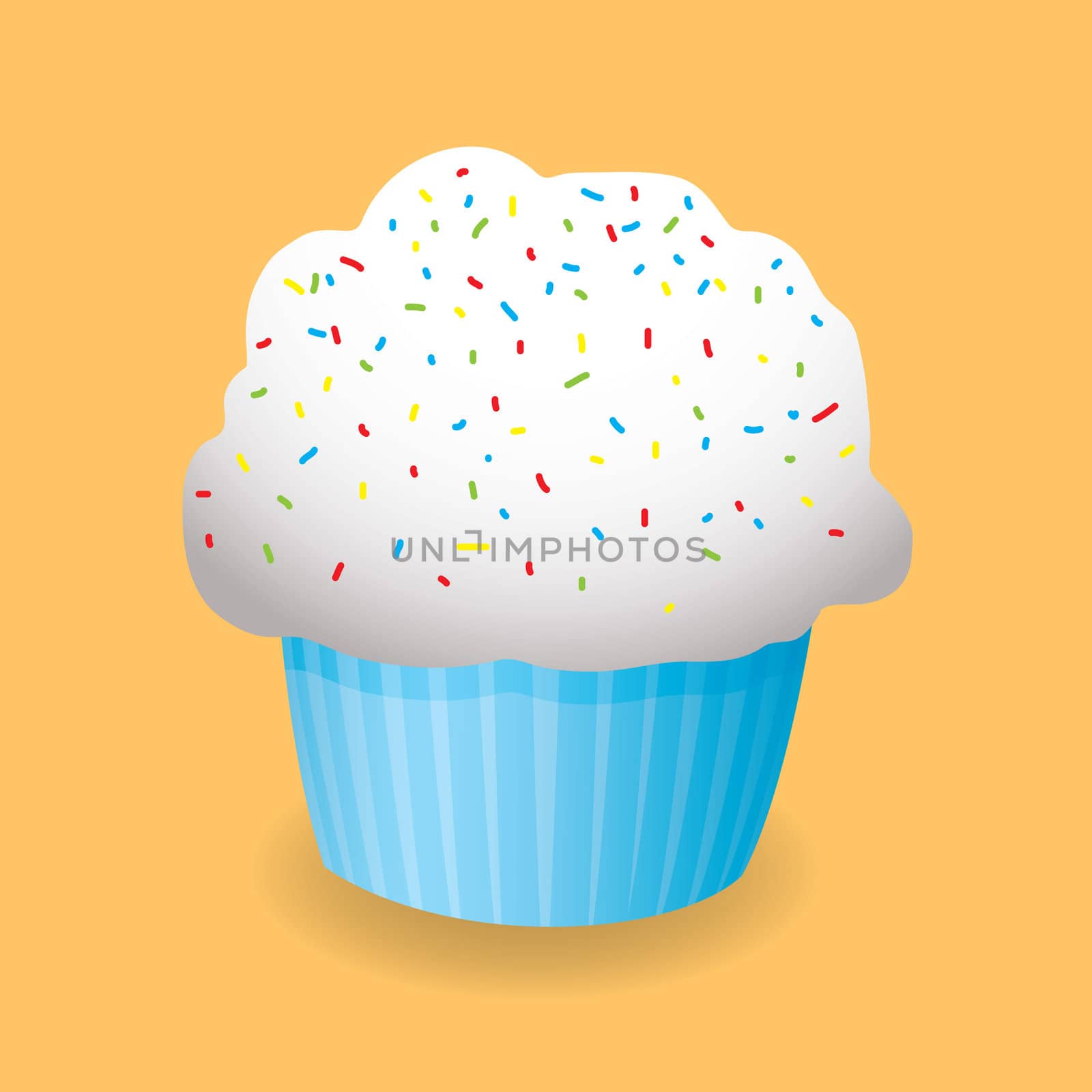 illustrated cartoon cupcake with frosting and sugar strands