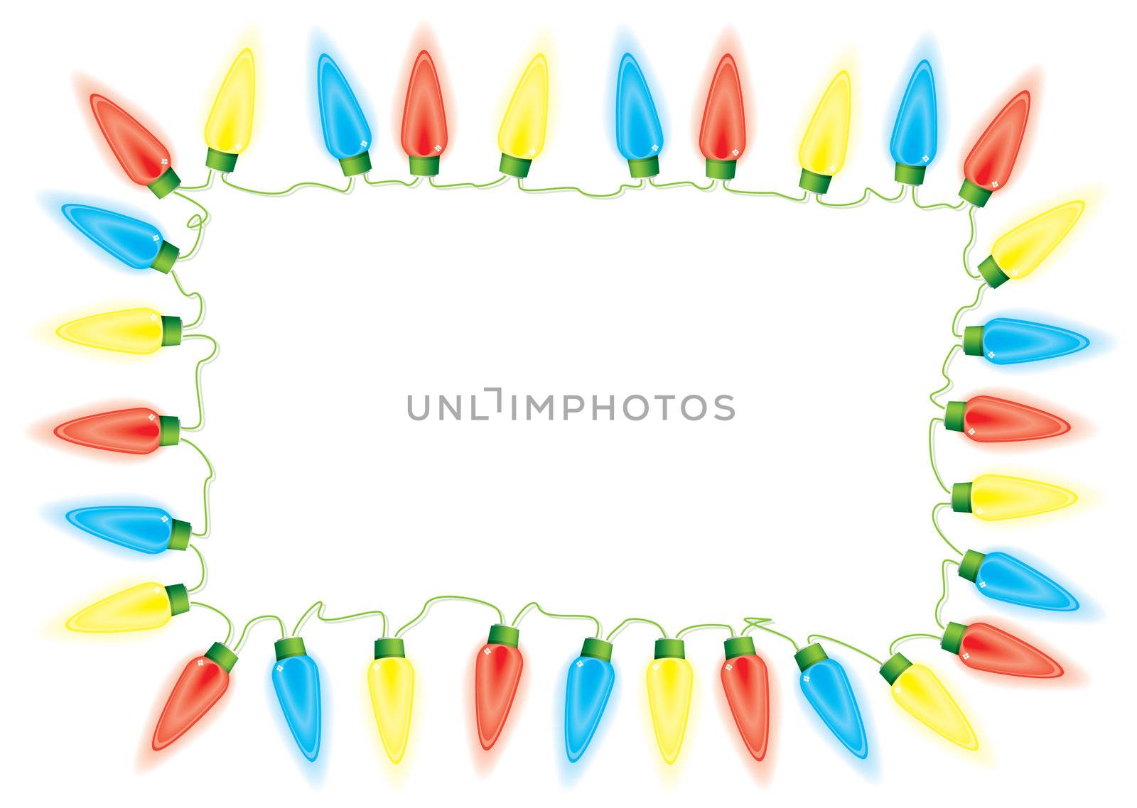 Bright fairy lights border or frame for christmas with copy space