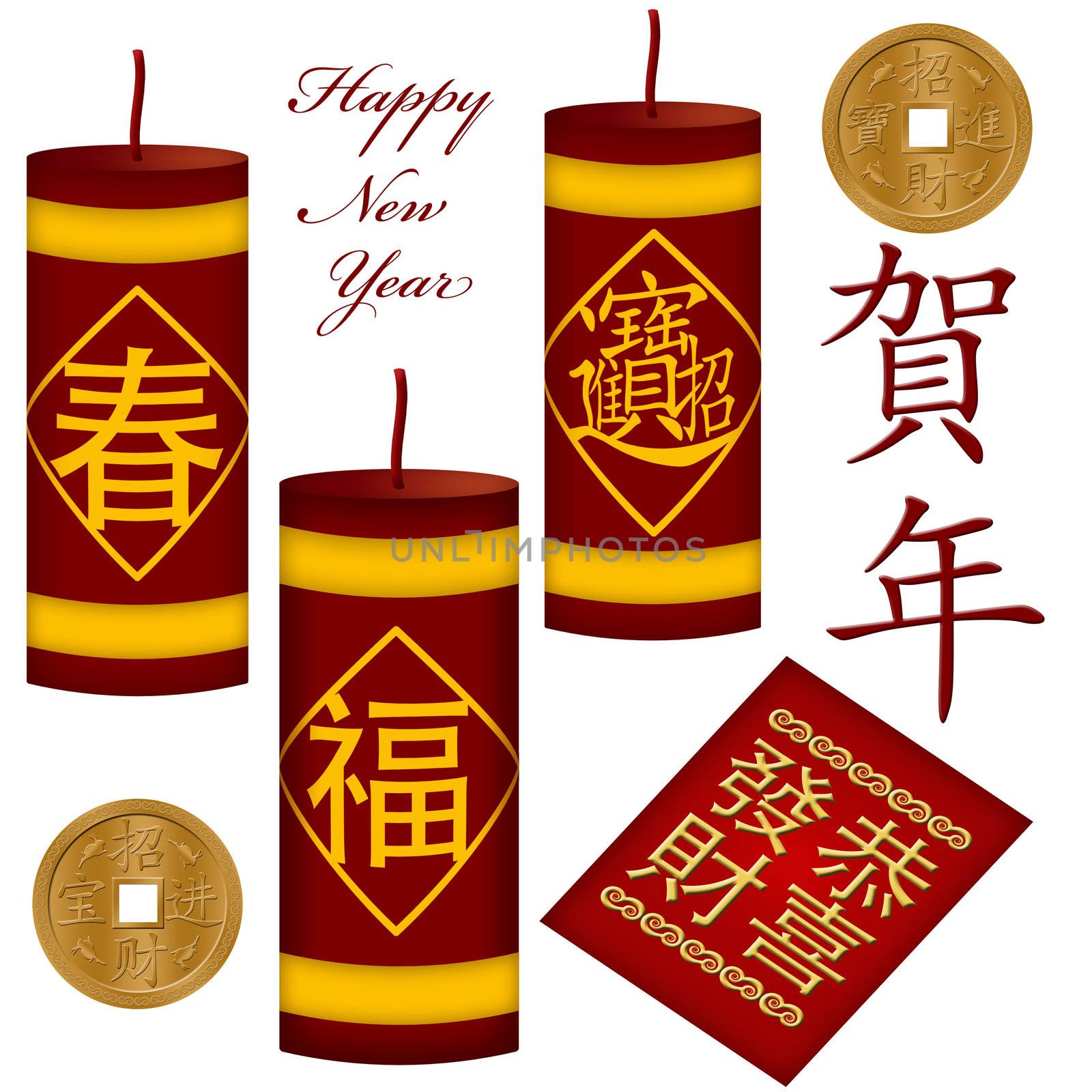 Chinese New Year Firecrackers with Red Money Packet Illustration