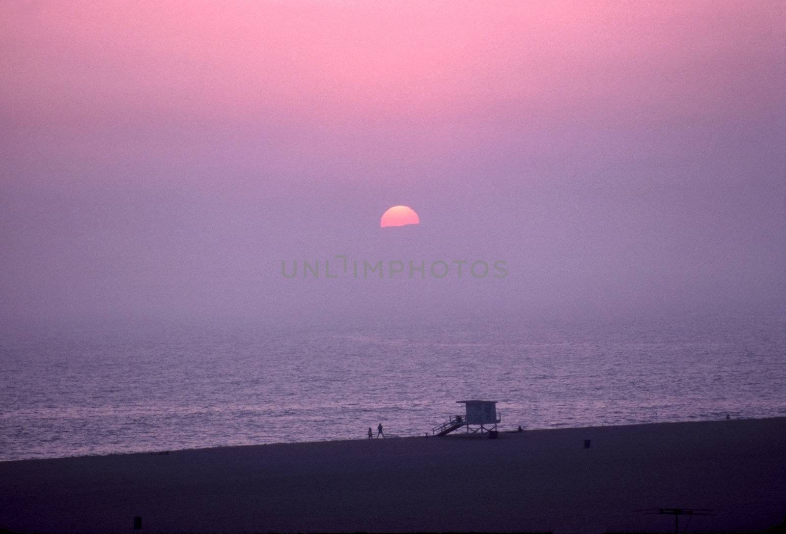 Sunset on Santa Monica Beach, California