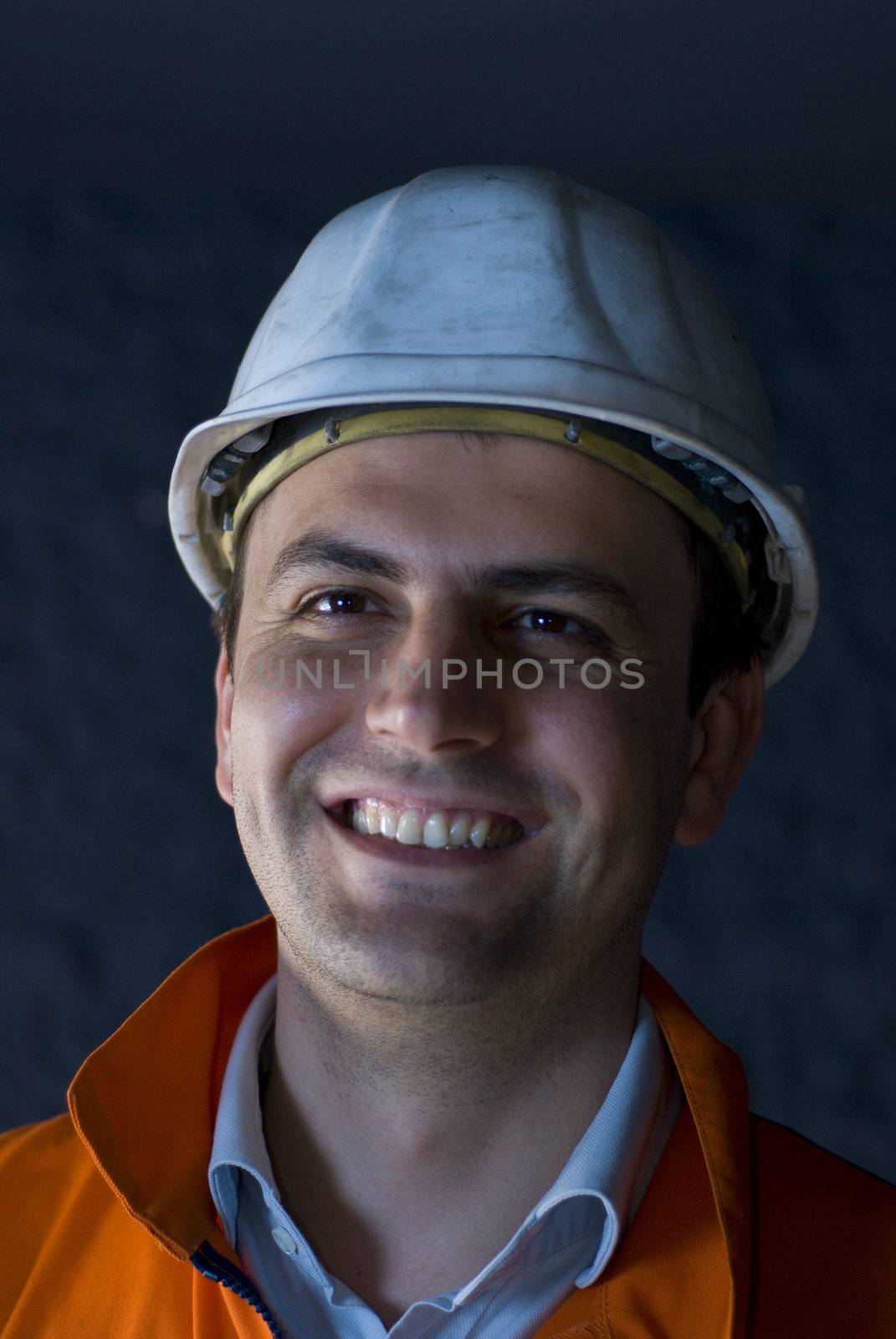 Happy miner portrait stock photo