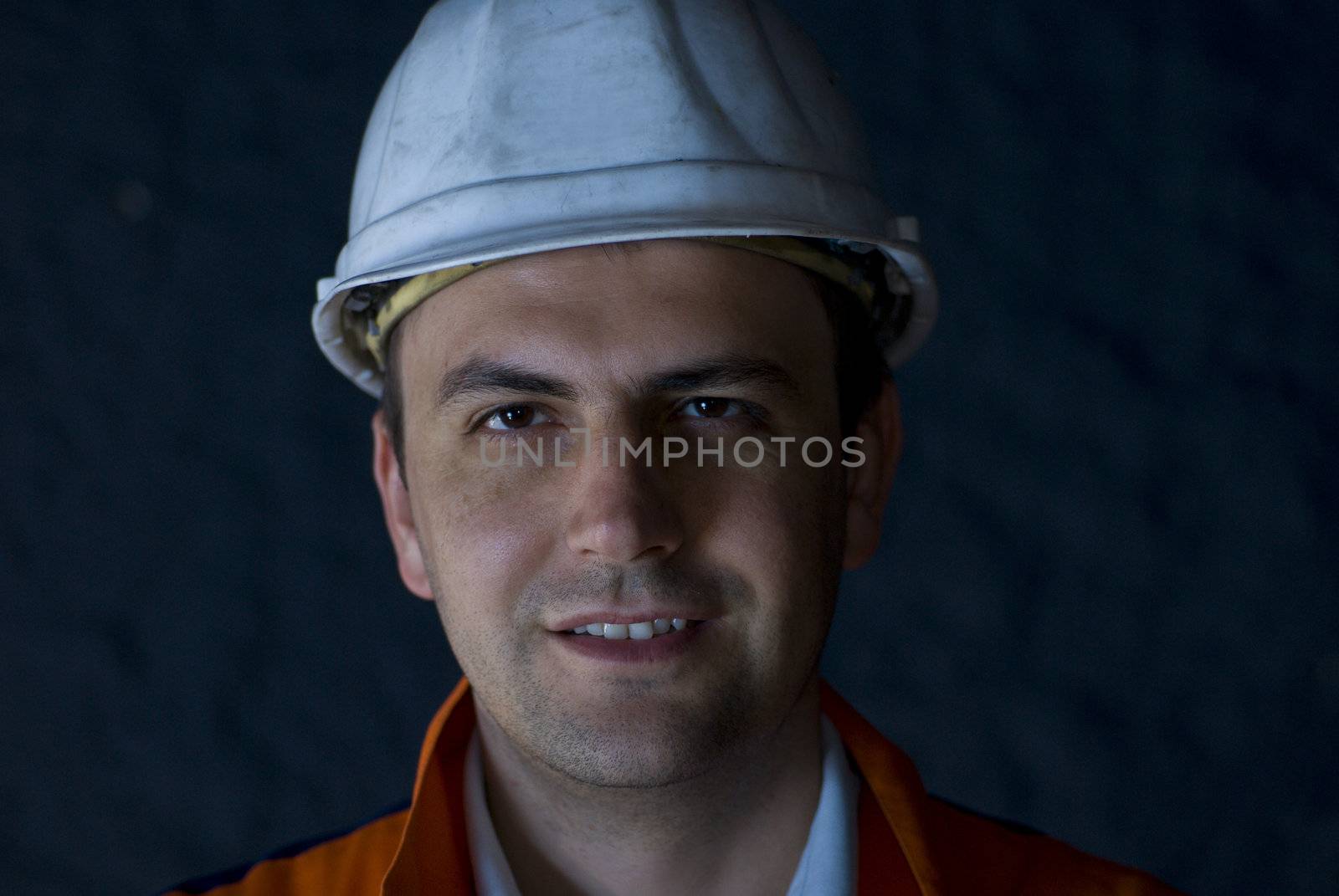 Smiling miner portrait stock photo