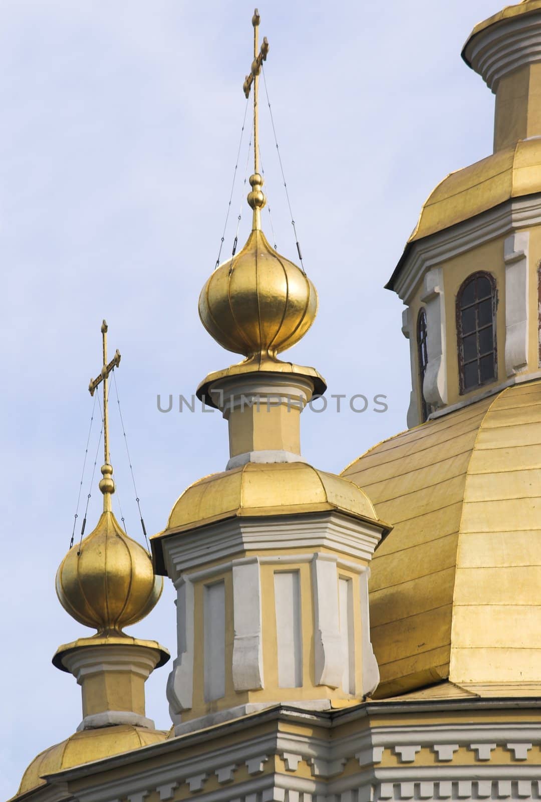 Fragments of domes of church close up