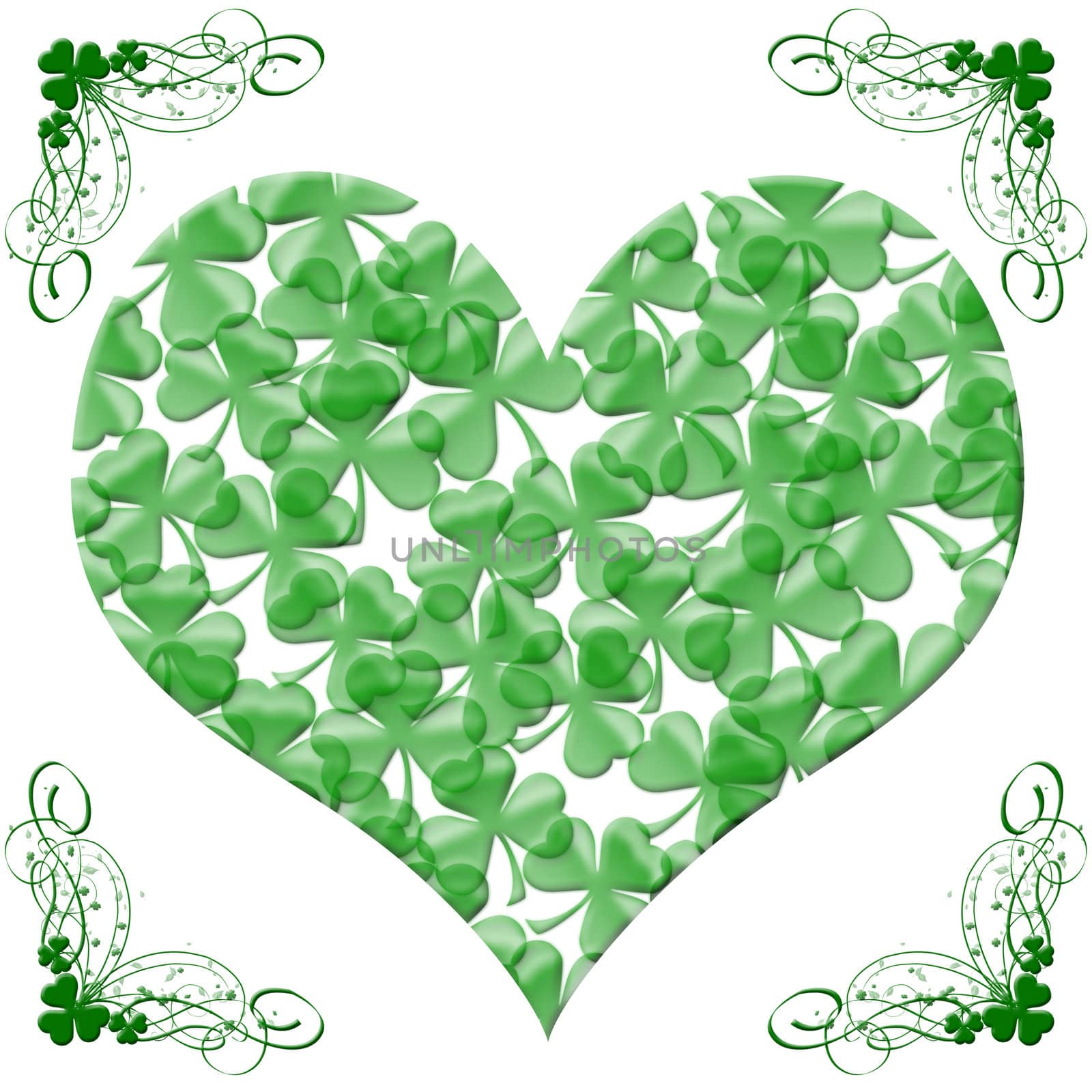 Happy St Patricks Day Heart of Shamrock Leaves Illustration