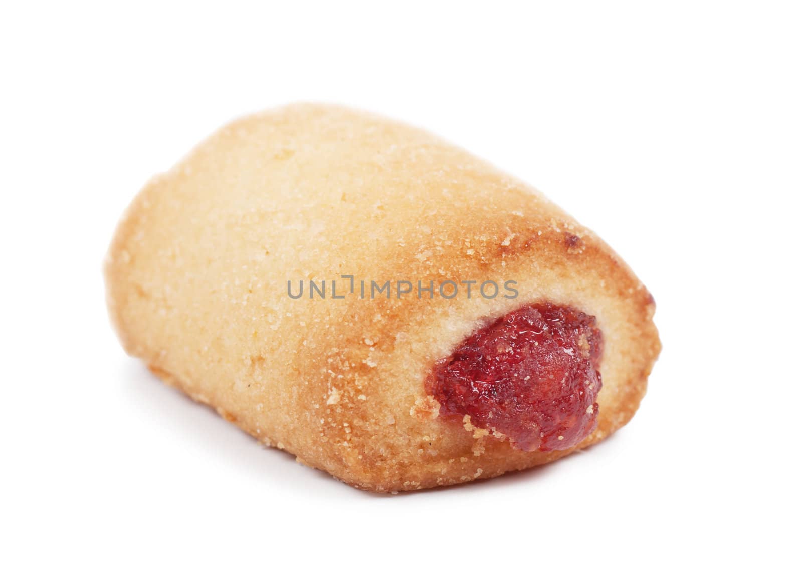 Macro view of pastry with red jam isolated on the white