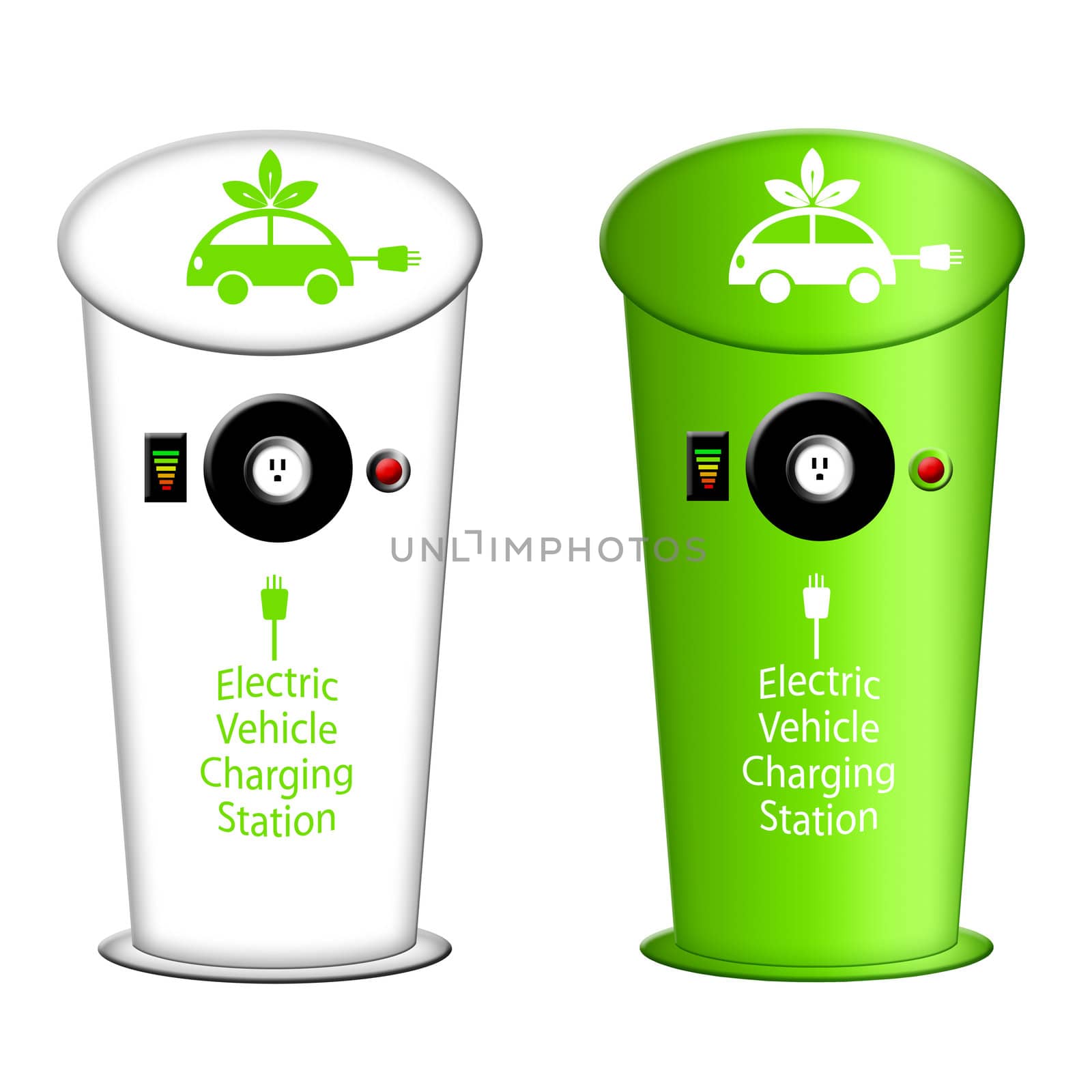 Electric Car Charging Station  with Plug Outlet and Instrument Panels Illustration