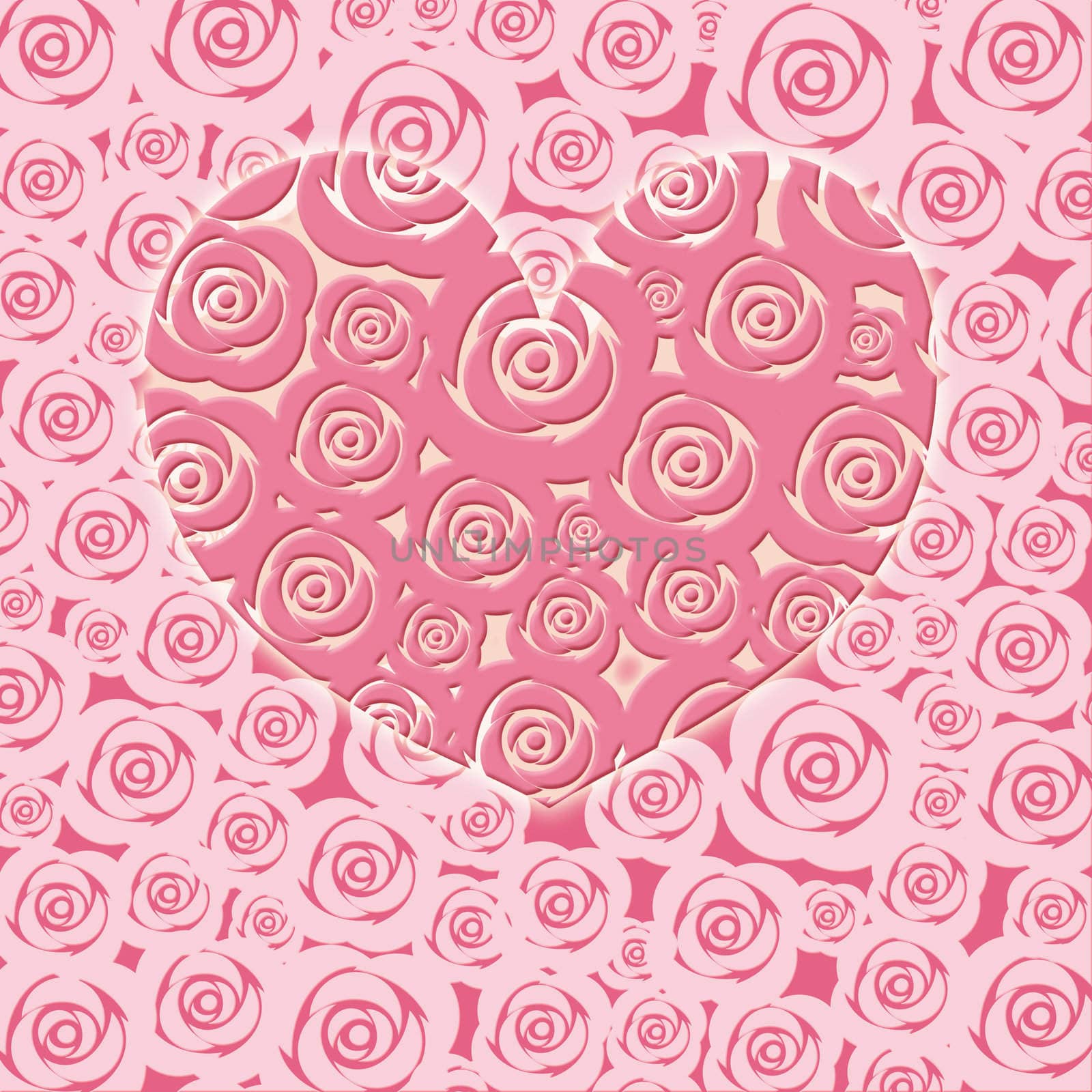 Happy Valentines Day Heart with Pink Roses Illustration