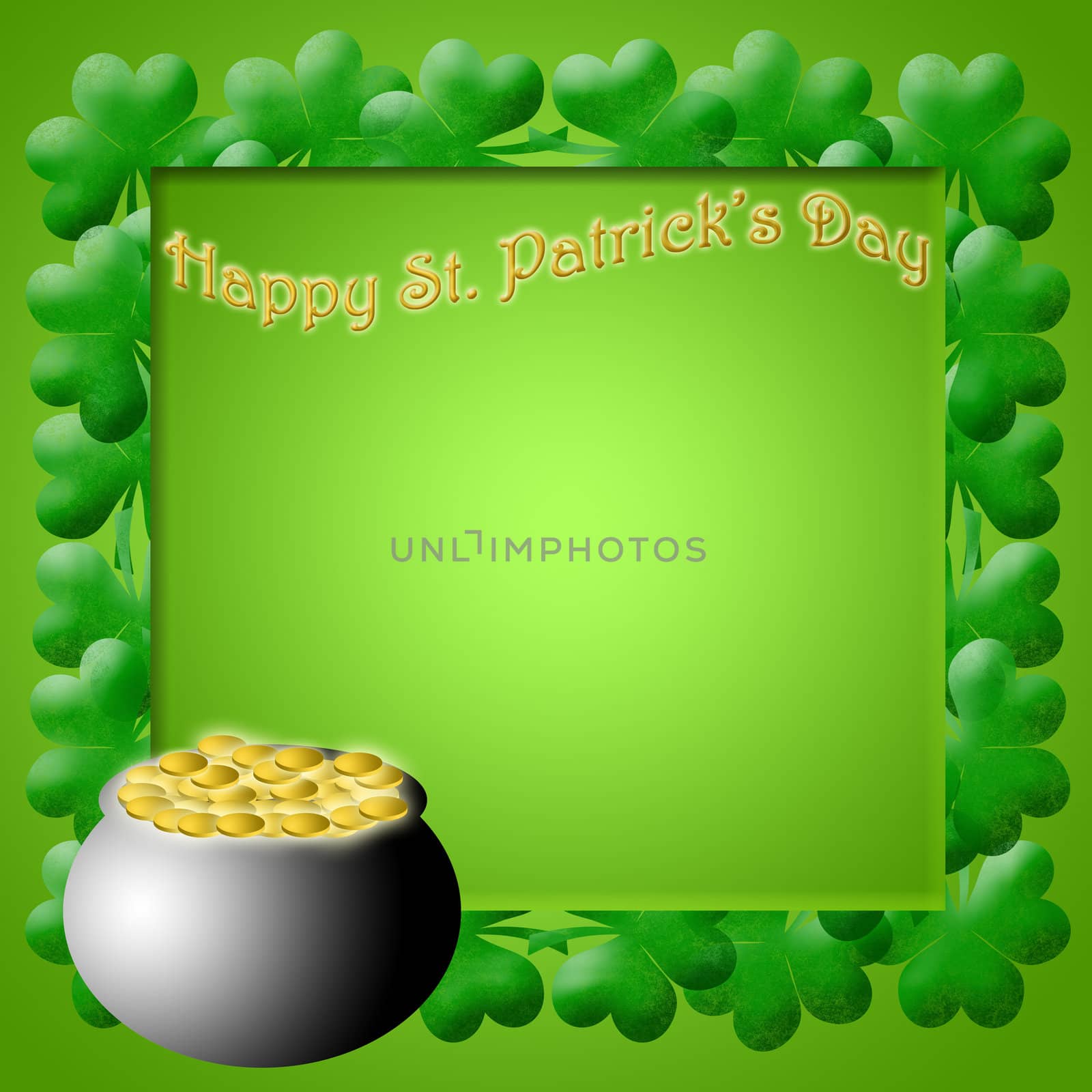 Happy St Patricks Day Pot of Gold Shamrock Leaves Background Illustration