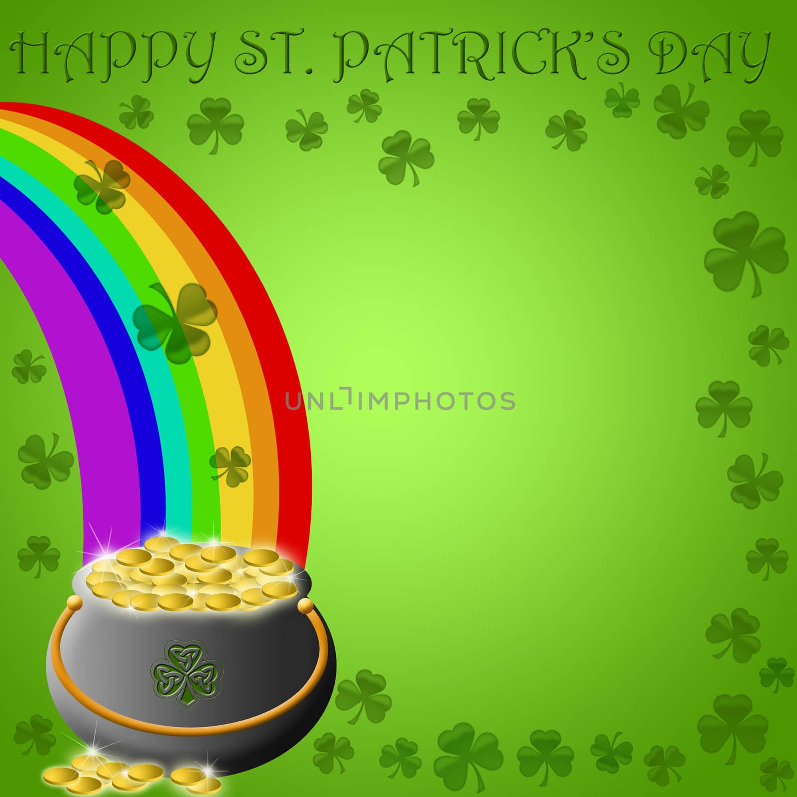 Happy St Patricks Day Pot of Gold End of Rainbow Illustration